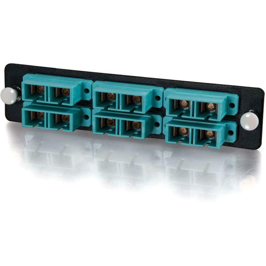 C2G 31103 Q-Series 12-Port Duplex Fiber Optic Patch Panel, SC Duplex, PB Insert, MM, Aqua SC Adapter Panel