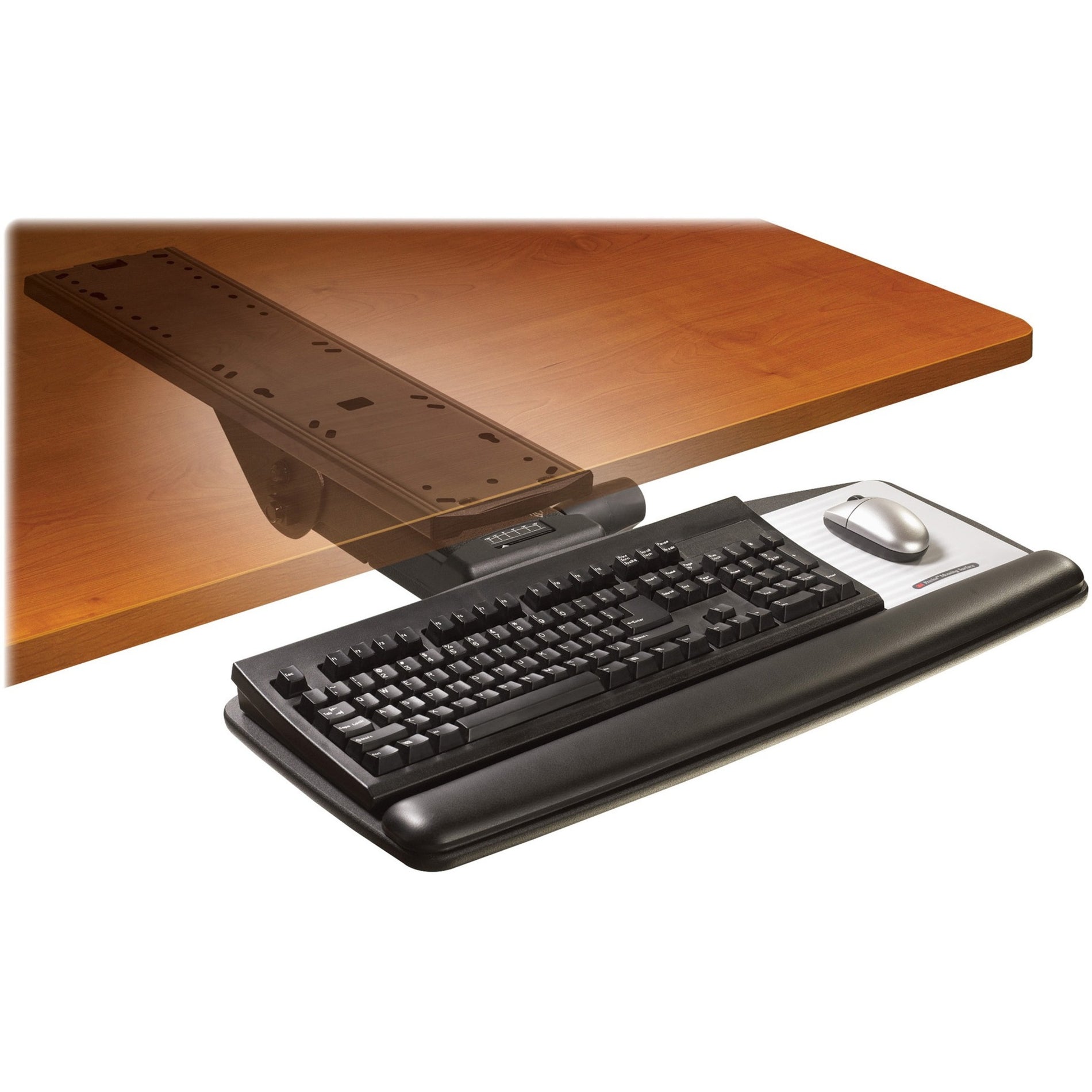3M AKT90LE Easy Adjust Keyboard Tray, Height/Tilt Adjust, 25-1/2"x12", 23" Track, Black