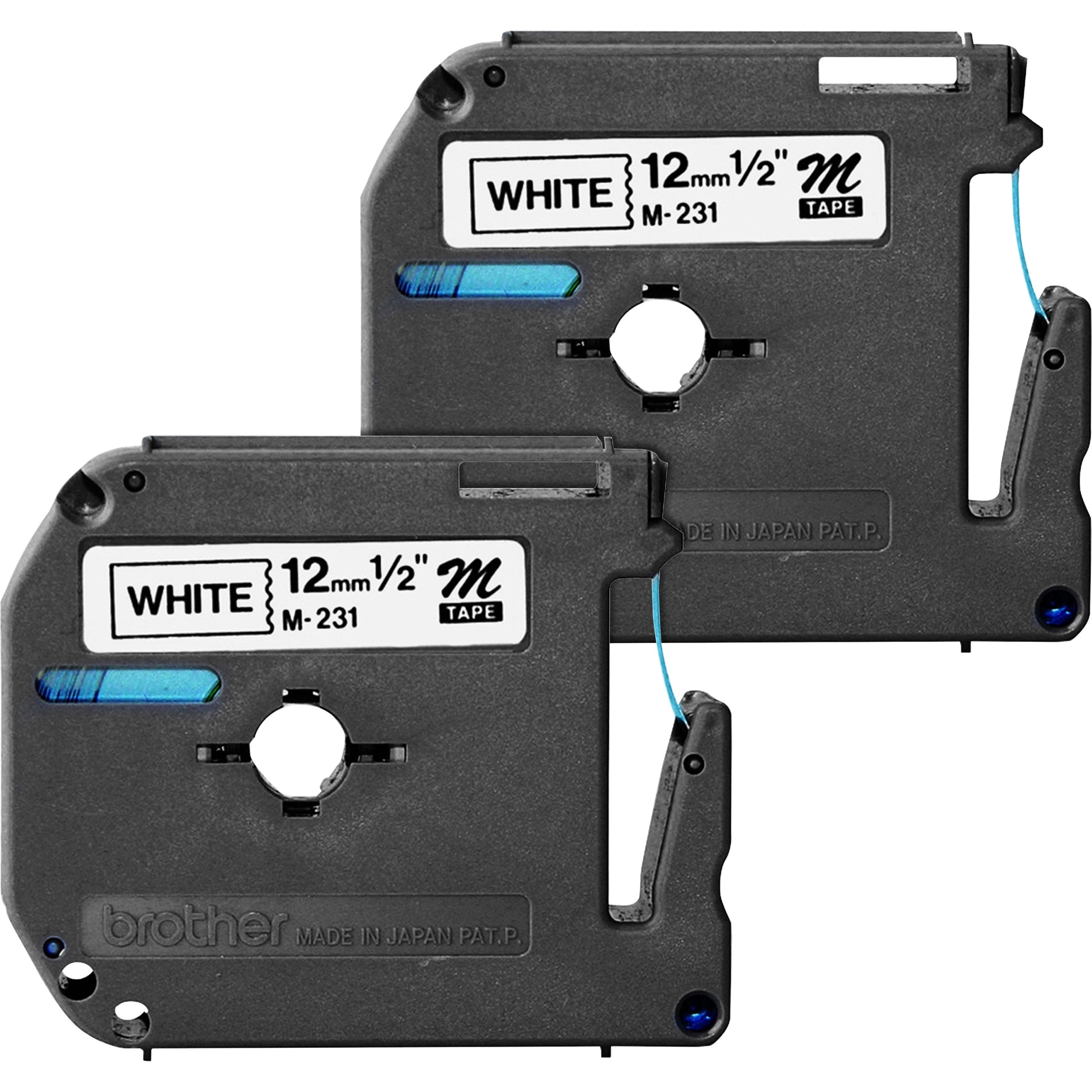 Brother M2312PK P-touch Nonlaminated M Tape Value Pack, 1/2" Black/White, 2/PK