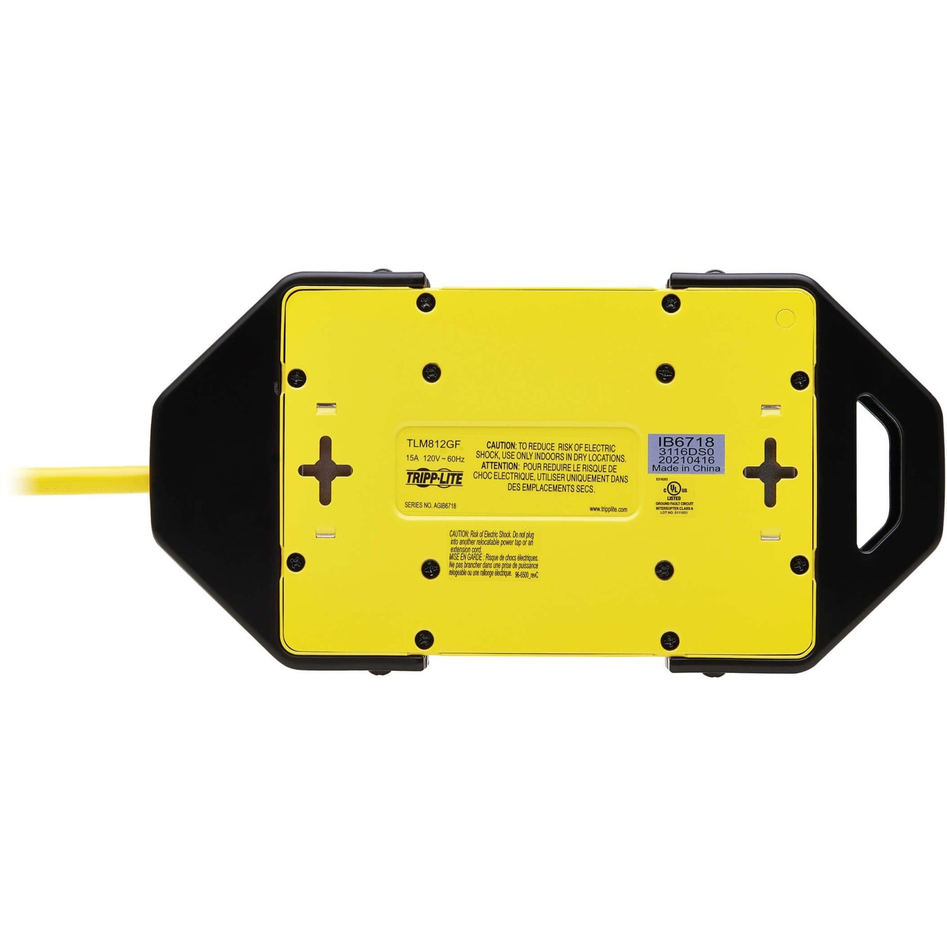 Tripp Lite TLM812GF Safety 8-outlet 12' Cord Power Strip, 120V, Yellow/Black
