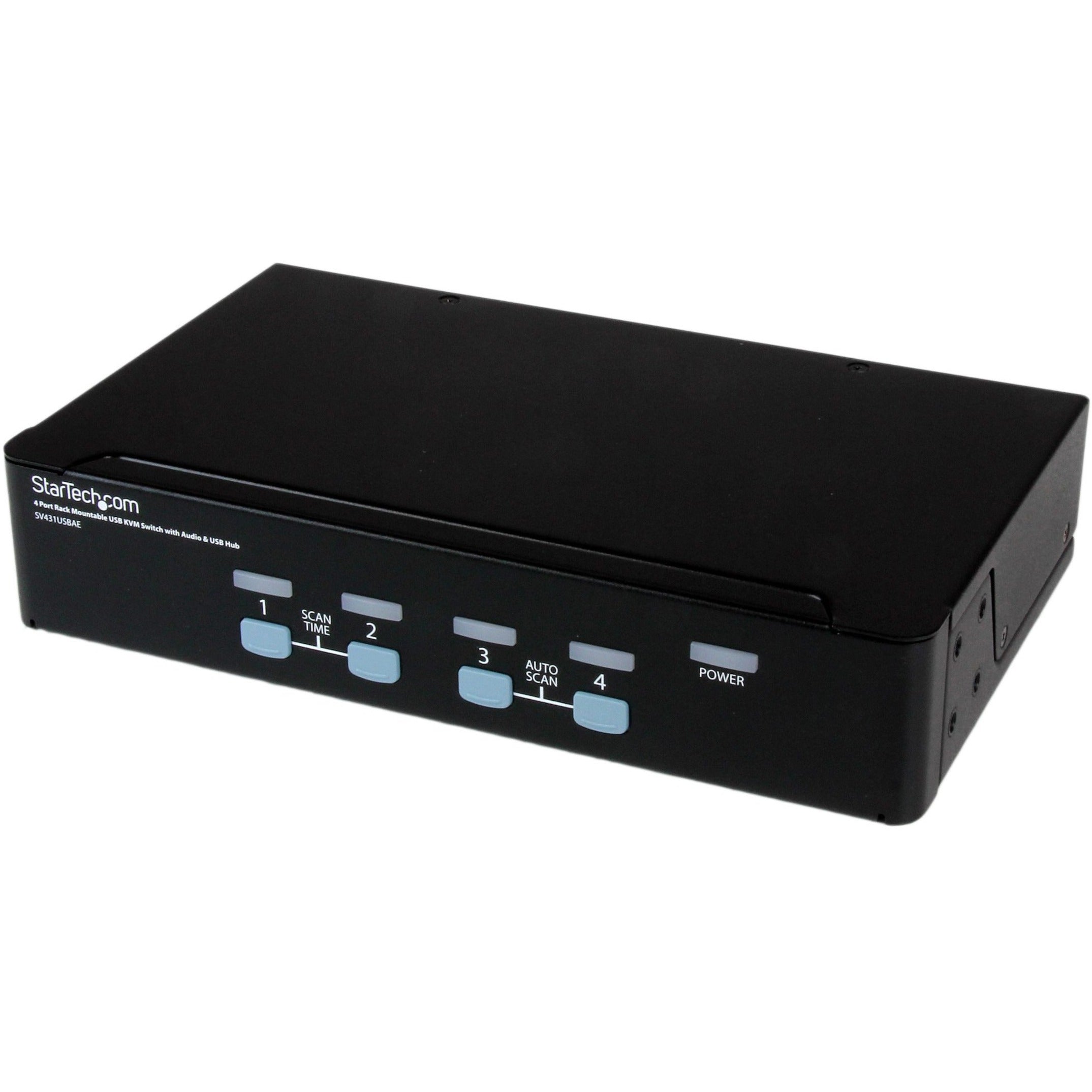 StarTech.com SV431USBAE 4 Port Rack Mountable USB KVM Switch with Audio & USB 2.0 Hub, TAA Compliant, 3 Year Warranty