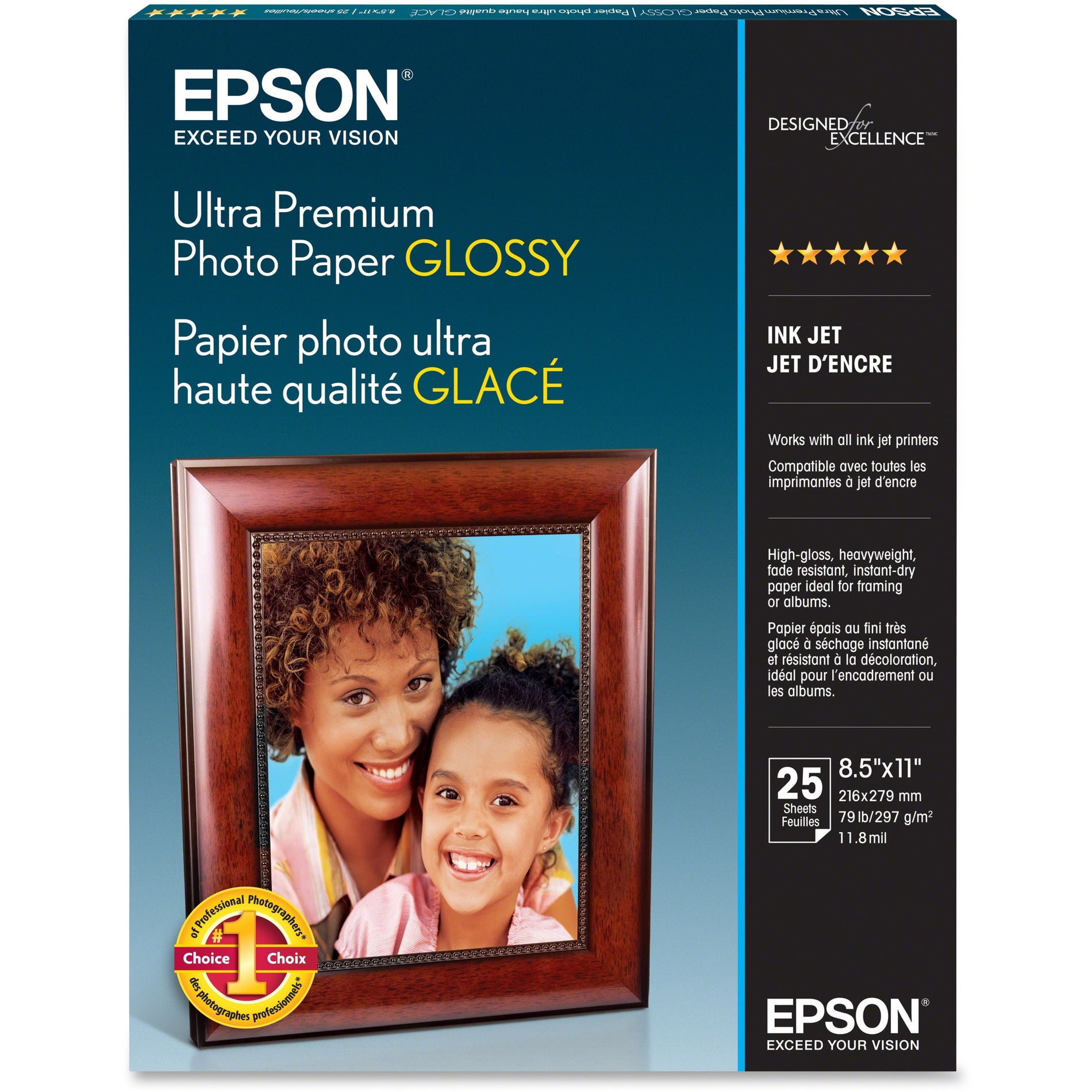 Epson S042182 Ultra-premium Glossy Photo Paper, 8 1/2" x 11", 25/Pack