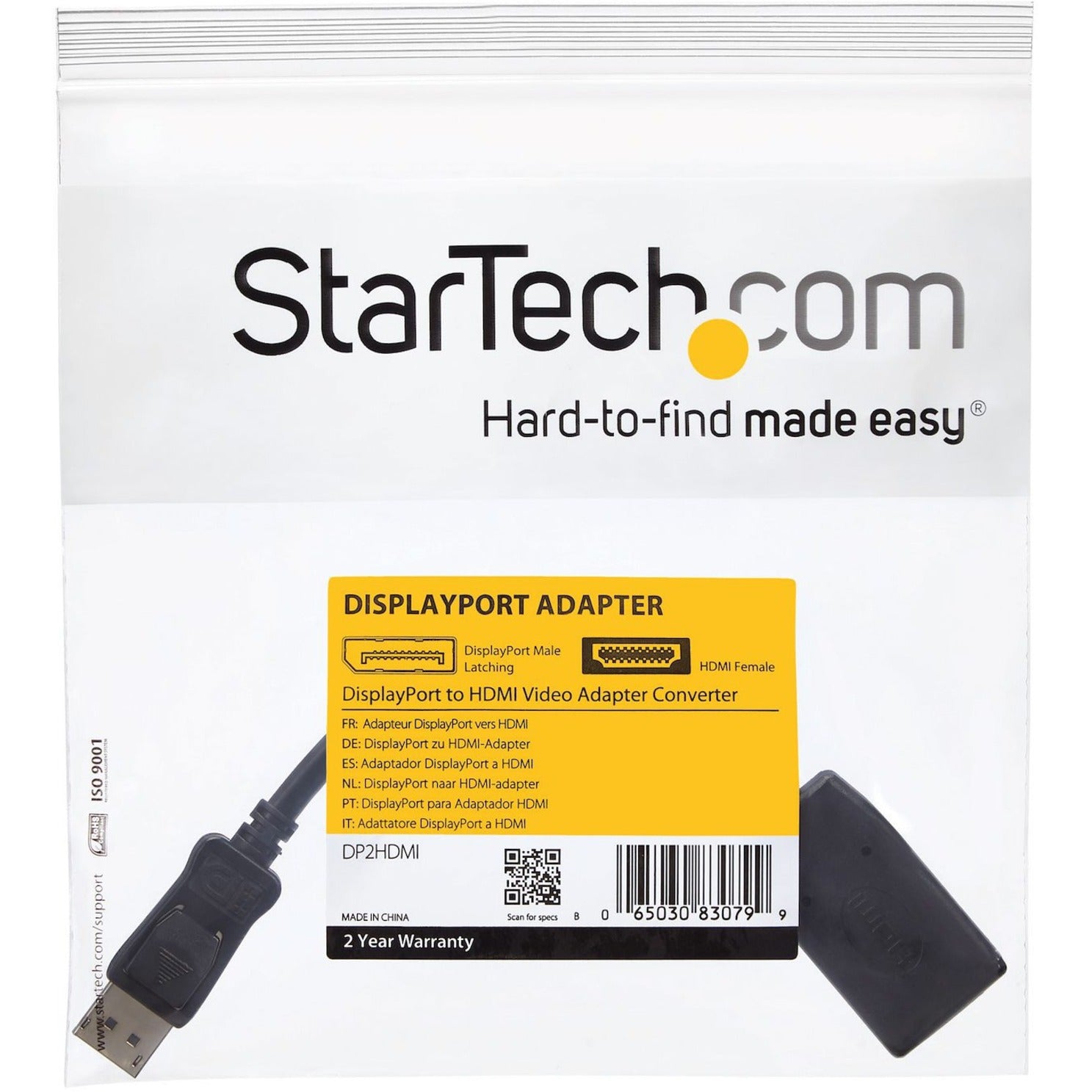 StarTech.com DP2HDMI DisplayPort to HDMI Video Converter Cable, Passive, 5", Black