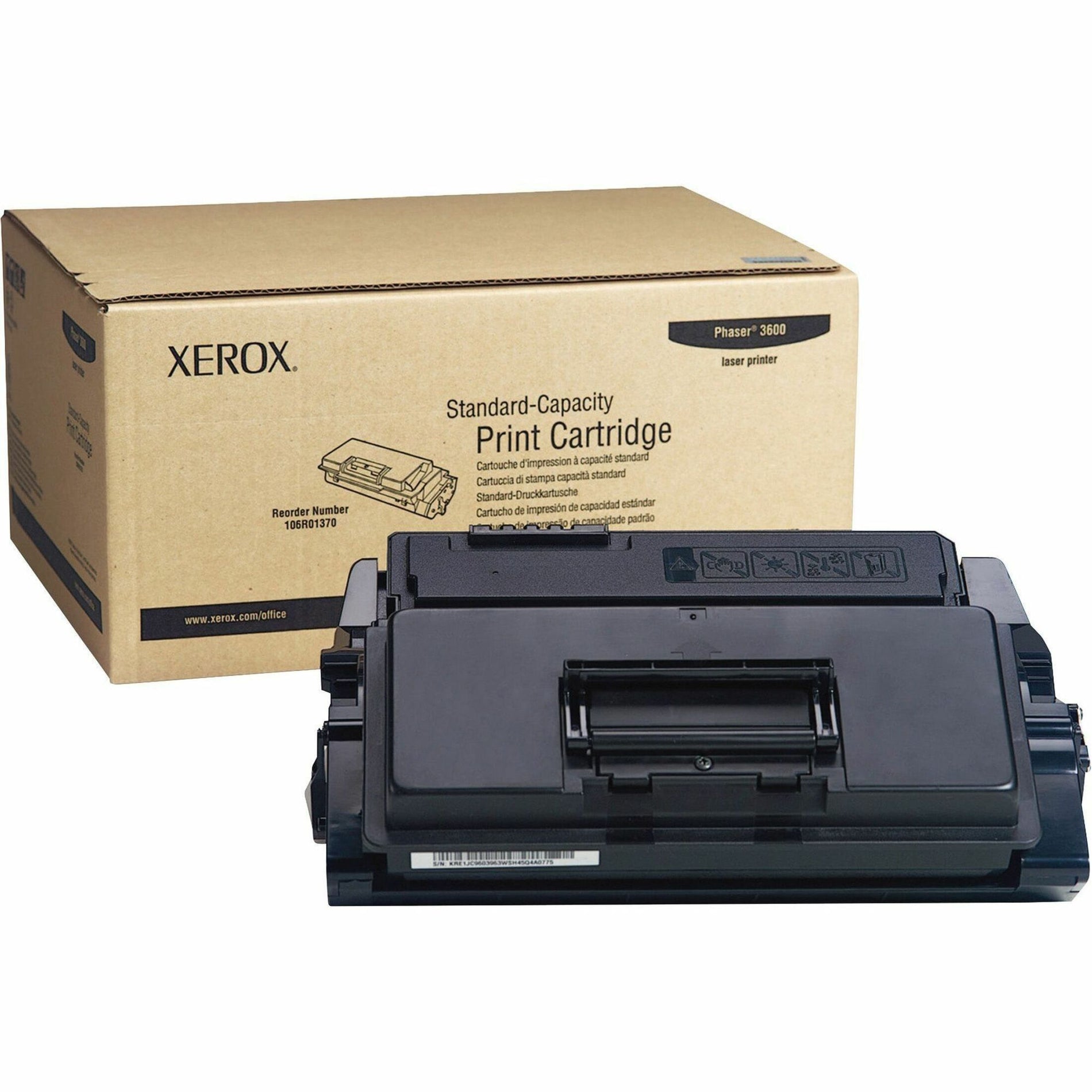 Xerox 106R01370 Phaser 3600 Standard Toner Cartridge, 7,000 Page Yield, Black