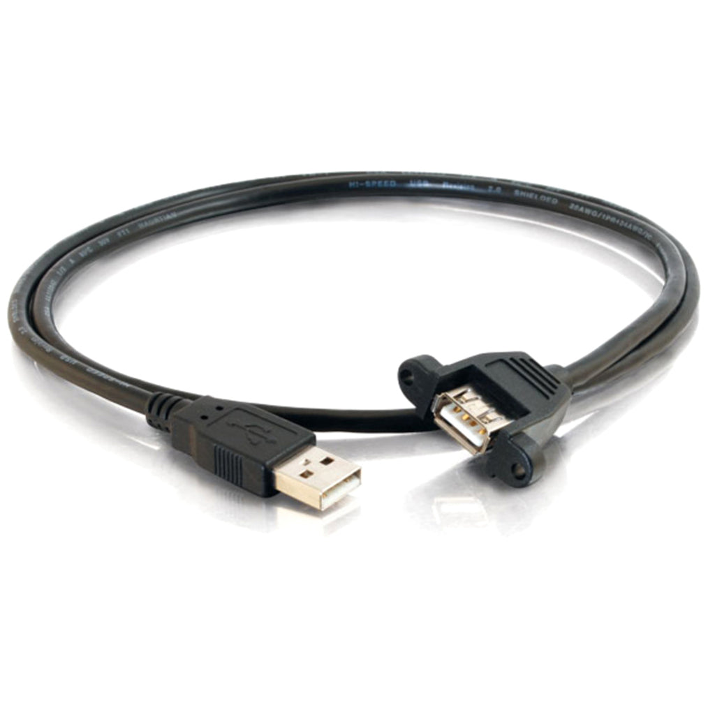 C2G 28064 USB 2.0 Panel Mount Cable, 3ft, Molded, Copper Conductor, Black