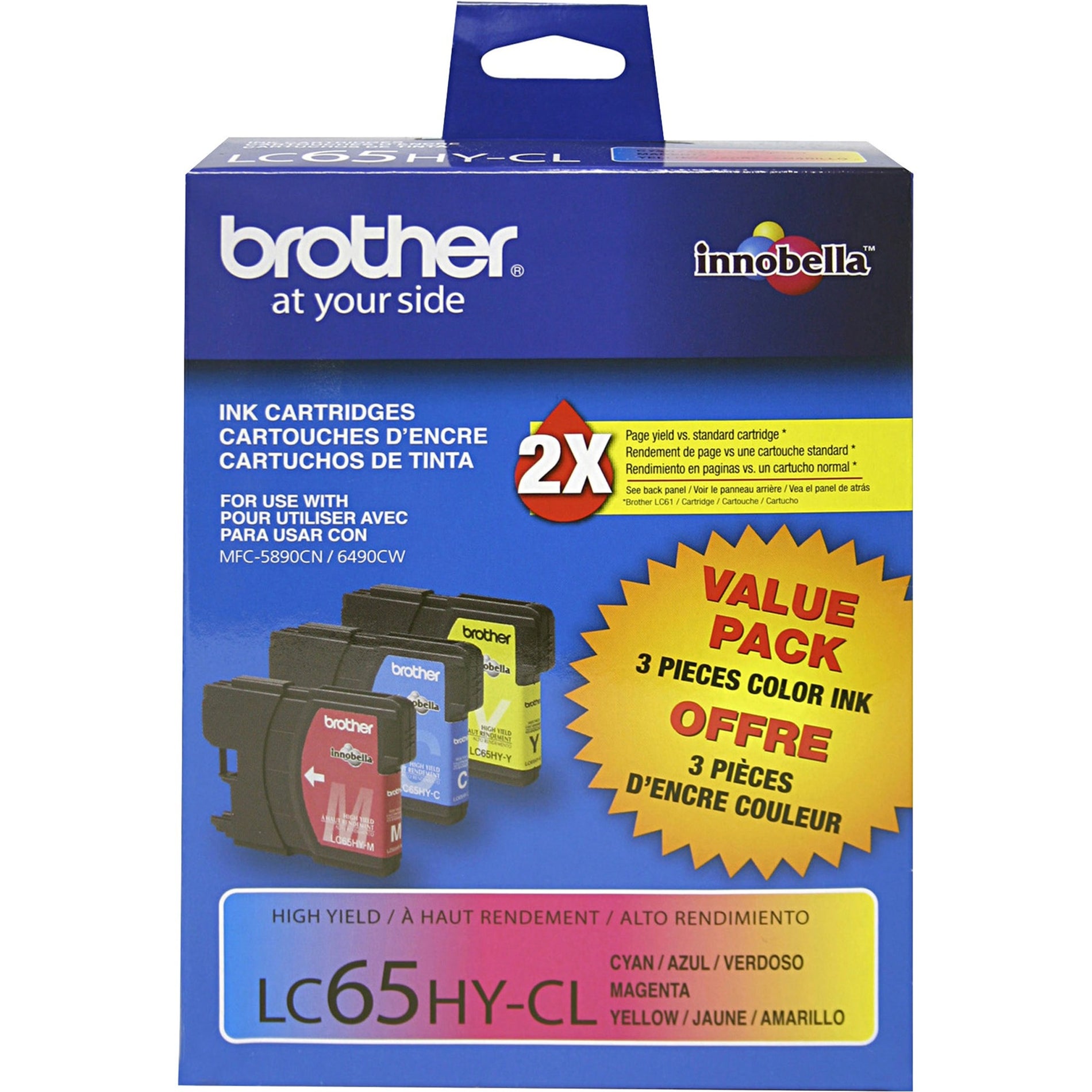 Brother LC653PKS LC65 High-yield Ink Cartridges, 3-Pack, Magenta, Yellow, Cyan