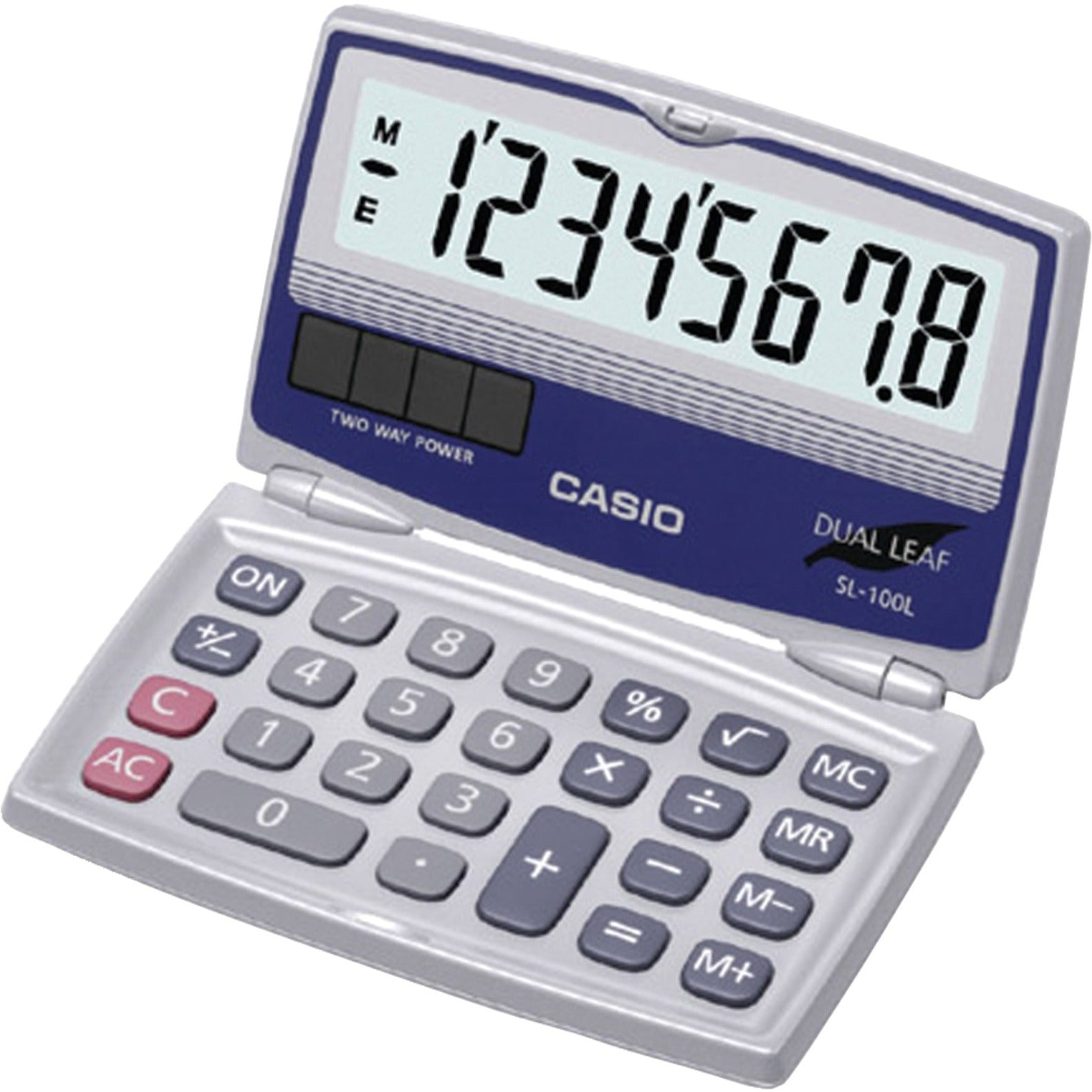 Casio SL-100L Foldable Calculator, Battery/Solar Powered, Big Display, Percent, Square Root
