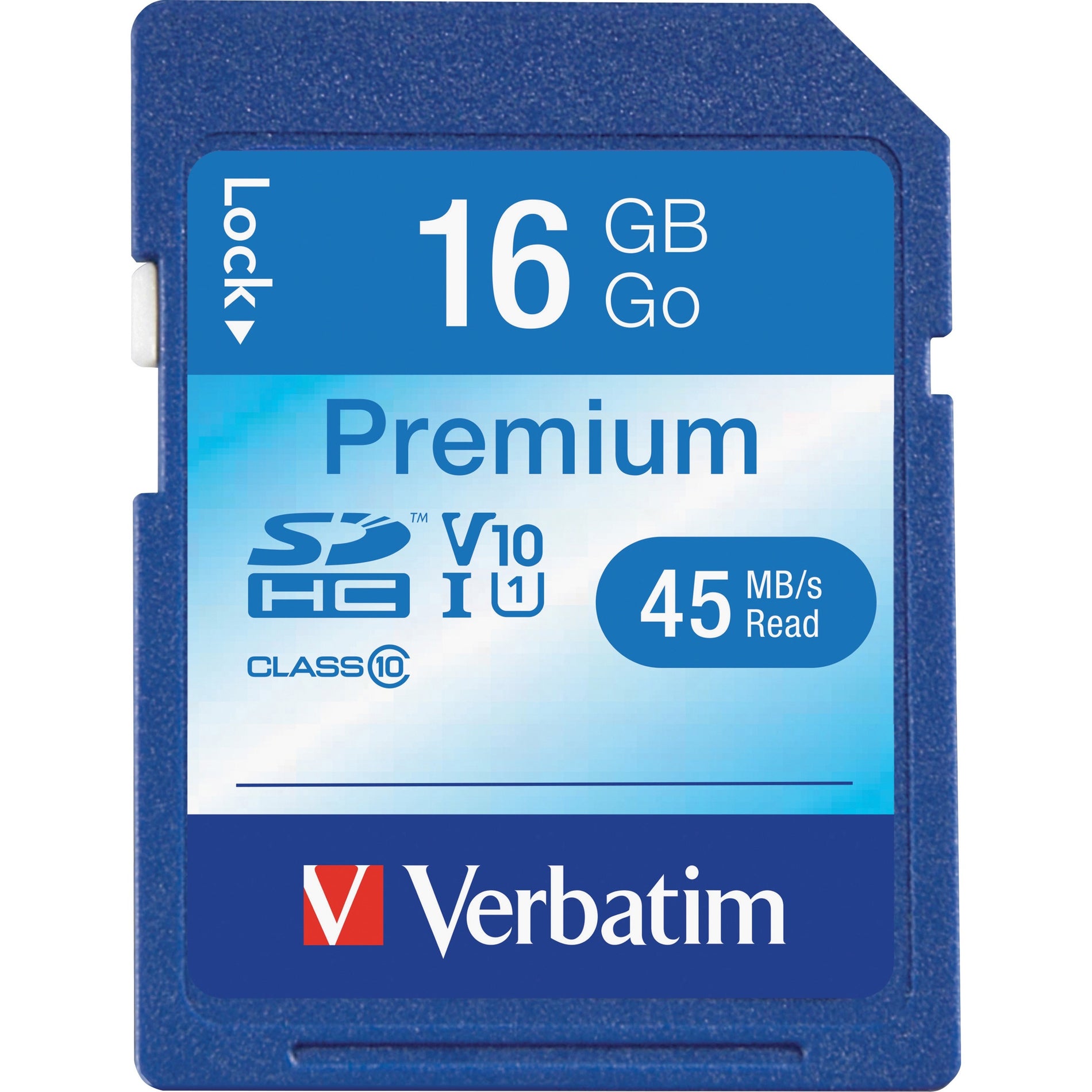 Verbatim 96808 Premium 16GB SDHC Memory Card, UHS-I Class 10, Water Resistant, Write Protection Switch, Temperature Proof, Shock Proof