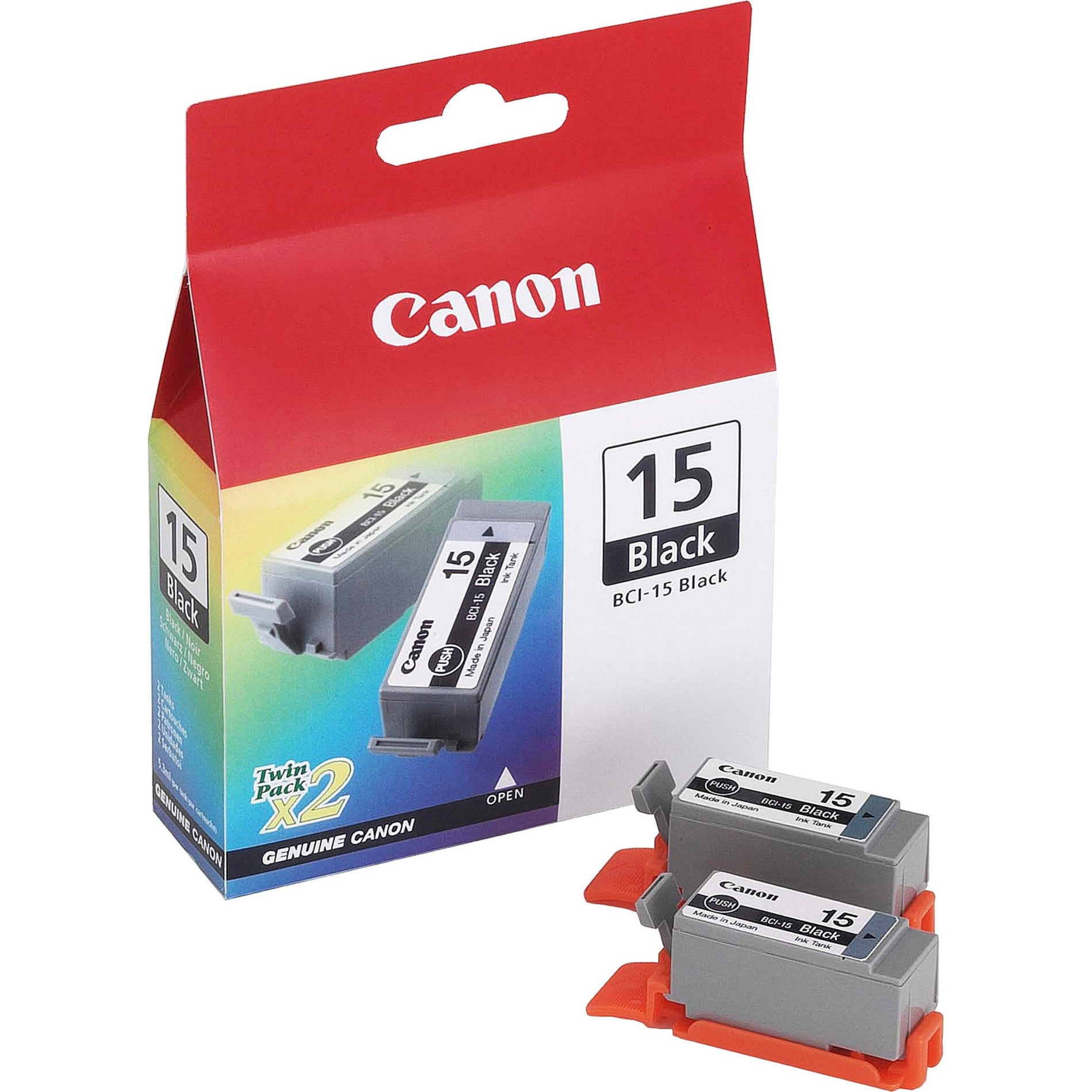 Canon 8190A003 BCI15BK Ink Tank Cartridges, 2/PK, Black, 185 Page Yield