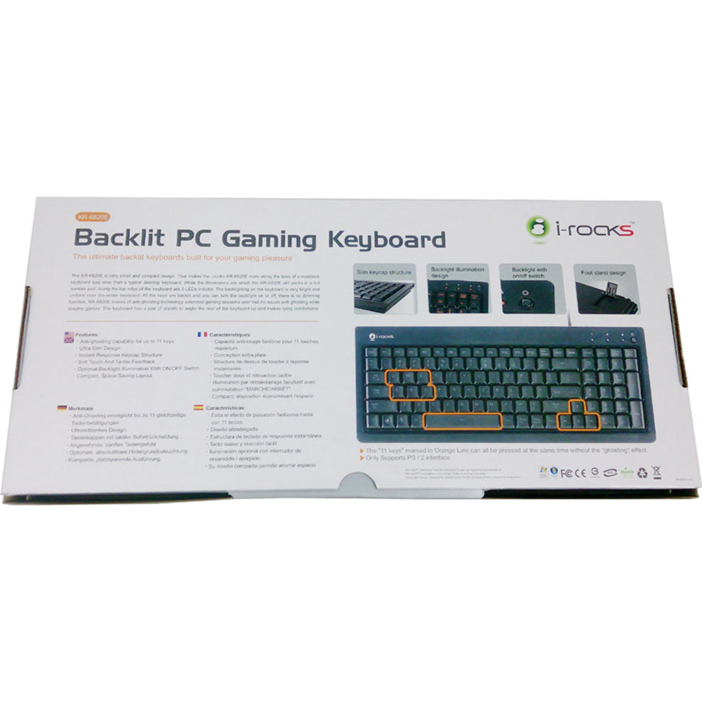 Buslink KR-6820E-BK Slim USB Keyboard - Low-profile Keys, Orange LED Backlight, USB Connection