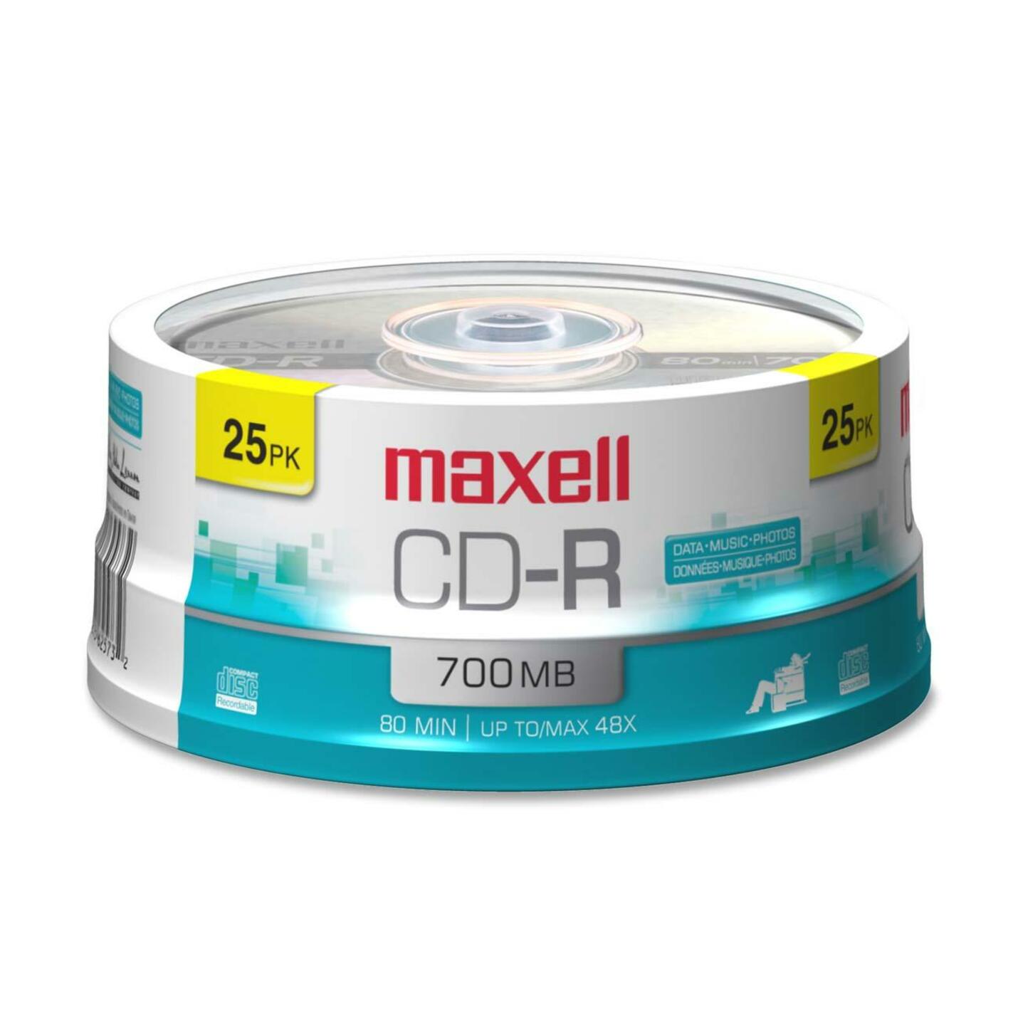 Maxell 648445 Branded Surface CD-R Discs Spindle, 80 Min/700MB, 48X, 25/PK