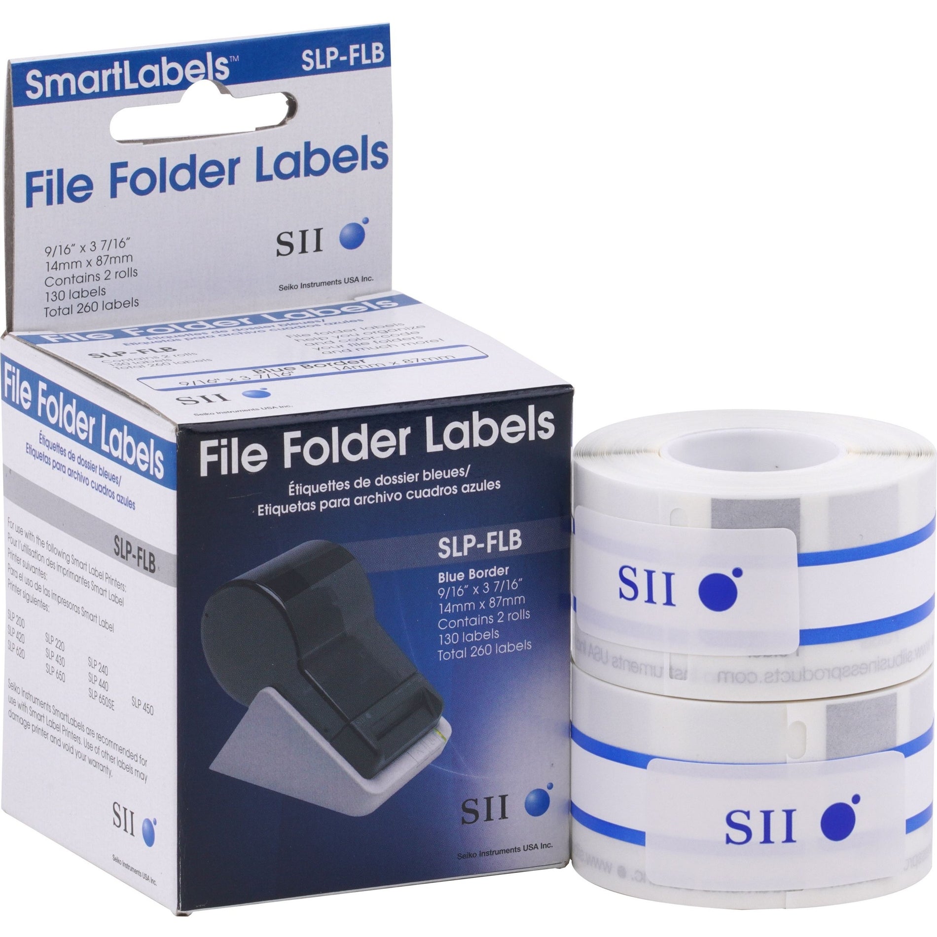 Seiko SLP-FLB SmartLabel File Folder Label, Self-adhesive, Blue, 2 Roll