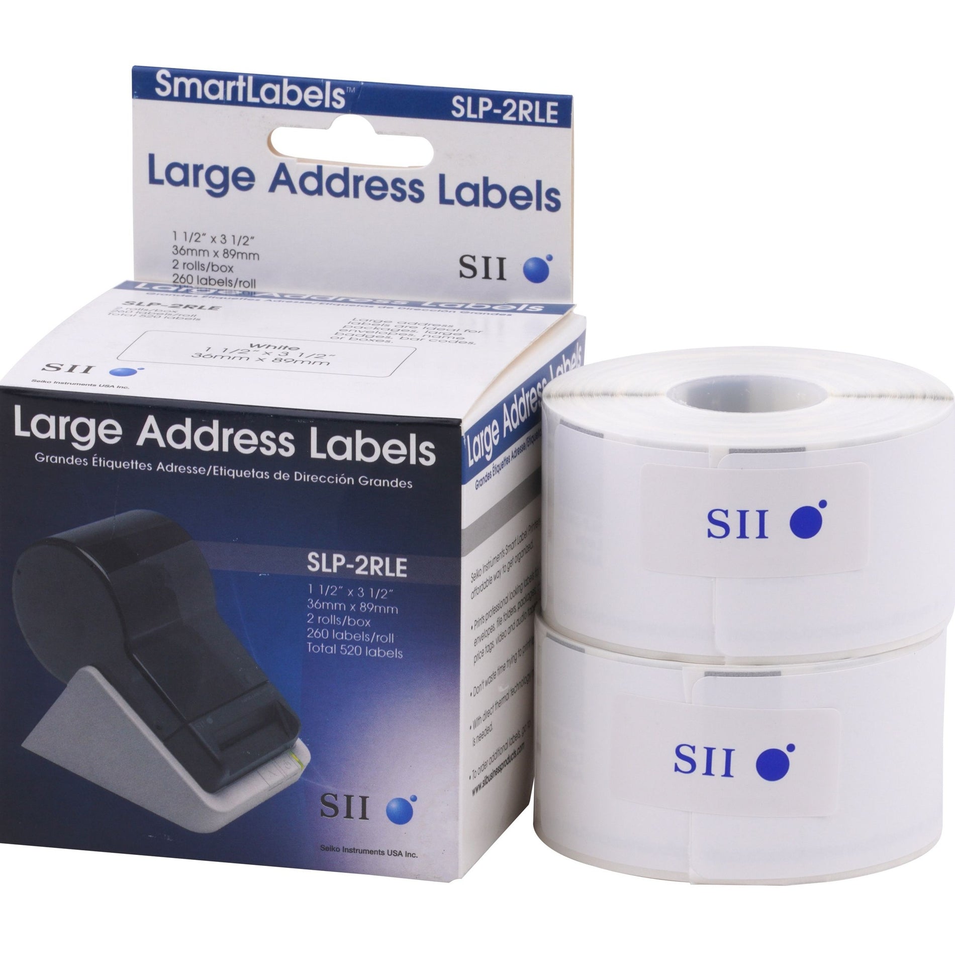 Seiko SLP-2RLE SmartLabel Printer Large Address Labels, 1-1/2"x3-1/2", 260 Labels per Roll