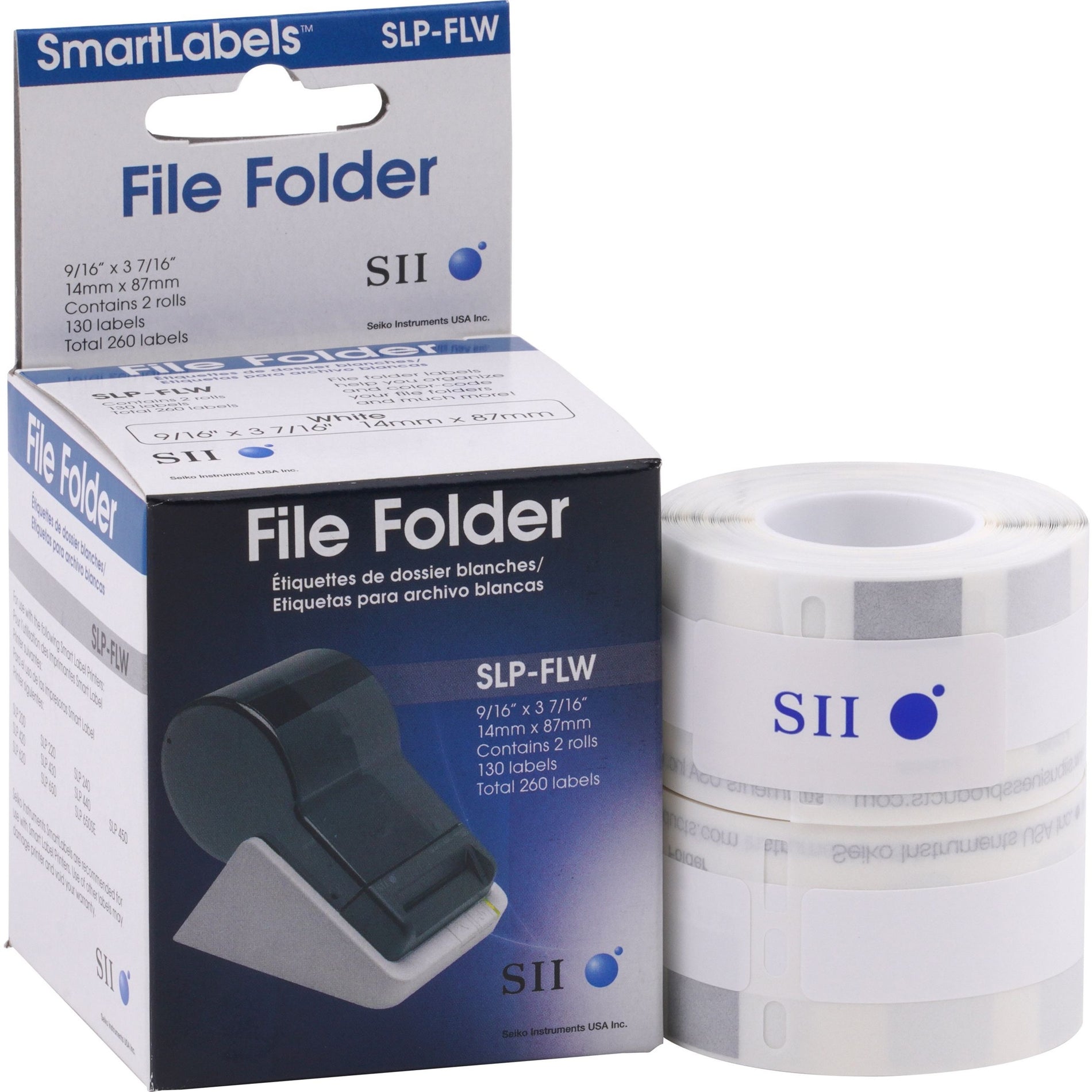 Seiko SLP-FLW High Quality File Folder Labels, 9/16"x3-7/16", 130 Labels, White