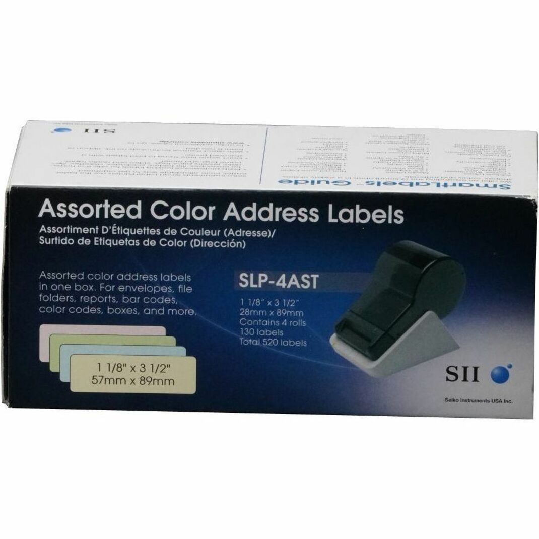 Seiko SLP-4AST Colored Address Labels, Self-Adhesive, 1-1/8"x3-1/2", 520/BX, Assorted Colors
