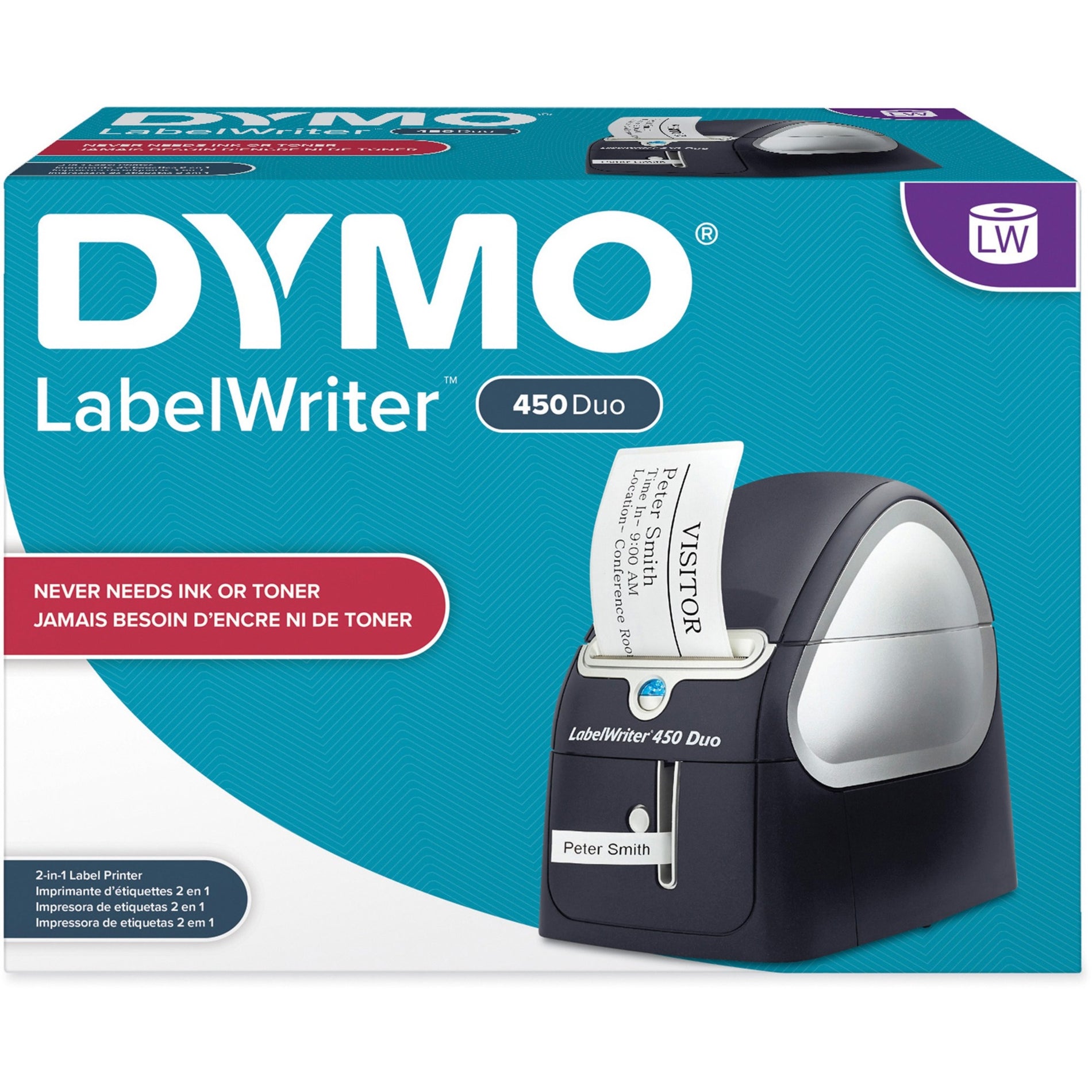 Dymo 1752267 LabelWriter 450 Duo Label Printer, USB Connectivity, 71 Labels Per Min., BK/PM