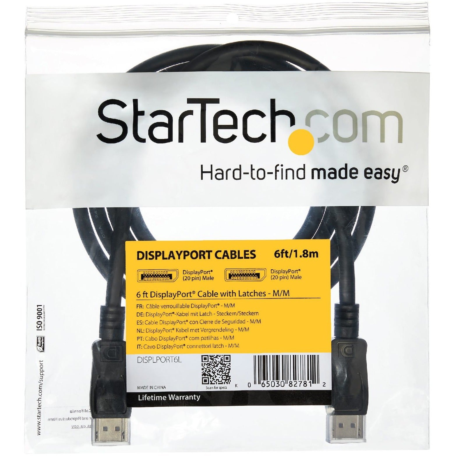StarTech.com 35ft DisplayPort Video Cable with Latches, High-Speed M/M ...