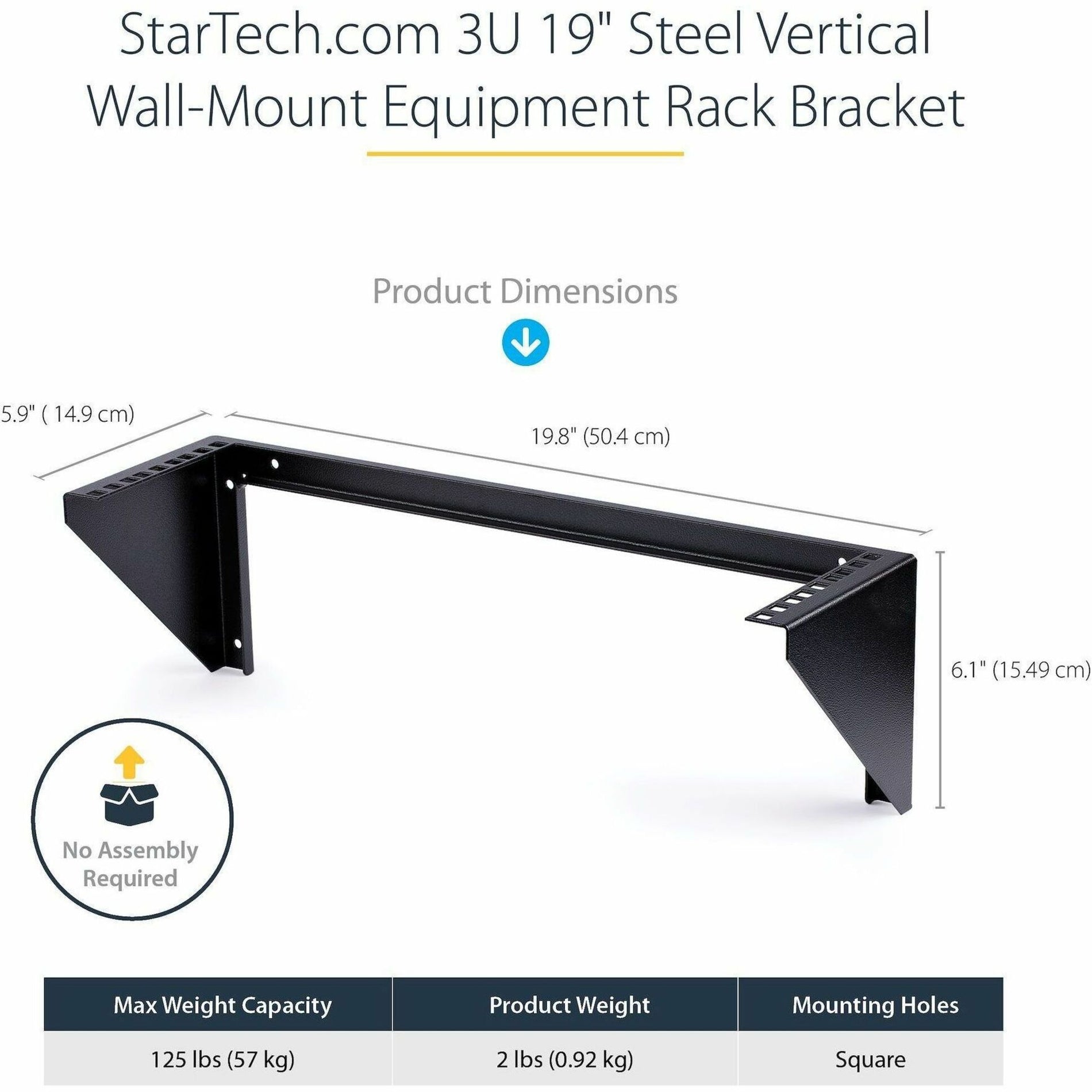 StarTech.com RK319WALLV 3U 19in Steel Vertical Wall Mount Equipment Rack Bracket, Lifetime Warranty, TAA Compliant