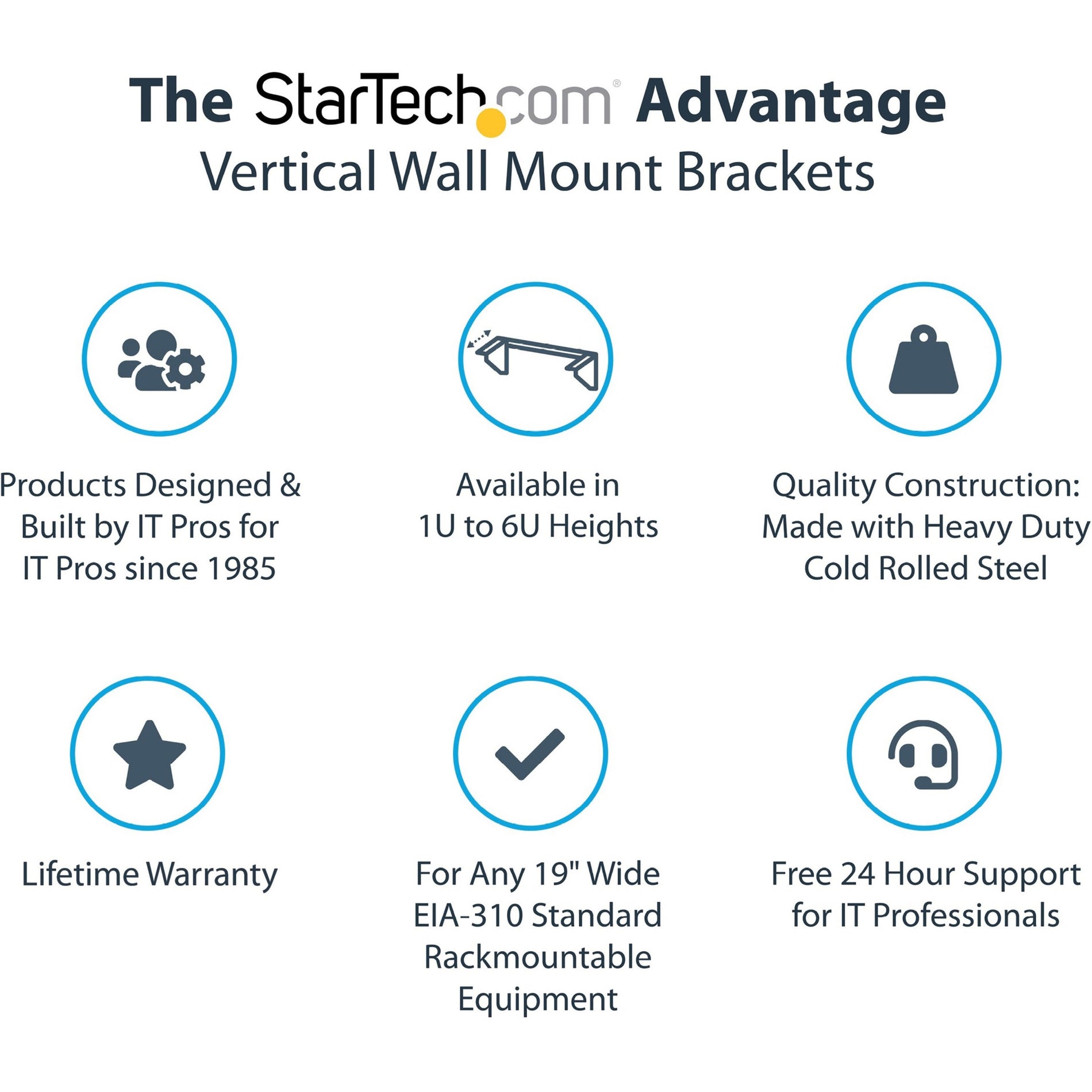 StarTech.com RK119WALLV 1U 19in Steel Vertical Wall Mount Equipment Rack Bracket, Lifetime Warranty, TAA Compliant