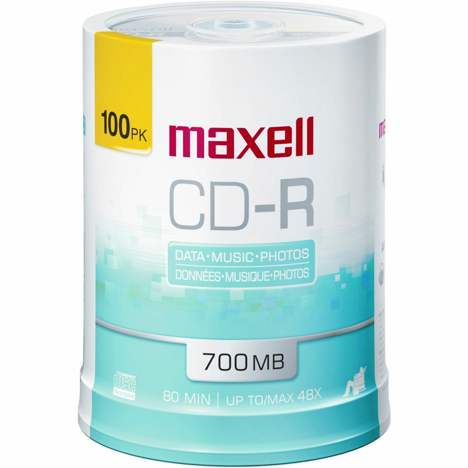 Maxell 648720 48X White Matte Inkjet Printable CD-Rs, 700MB/80MIN, 100/PK