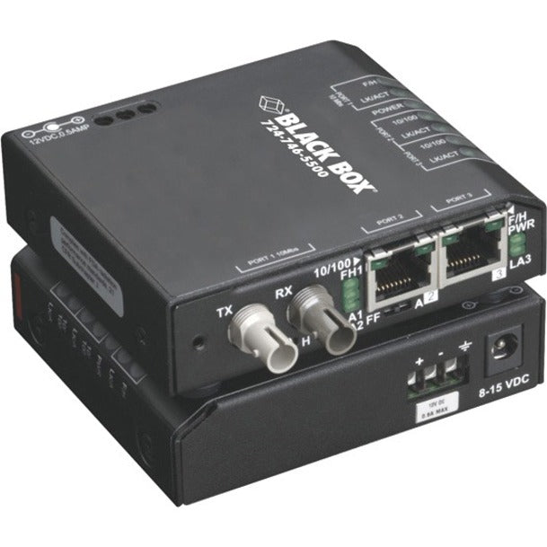 Black Box LBH100A-SC Fast Ethernet Media Converter, 10/100Mbps Copper to 100Mbps Fiber, TAA Compliant
