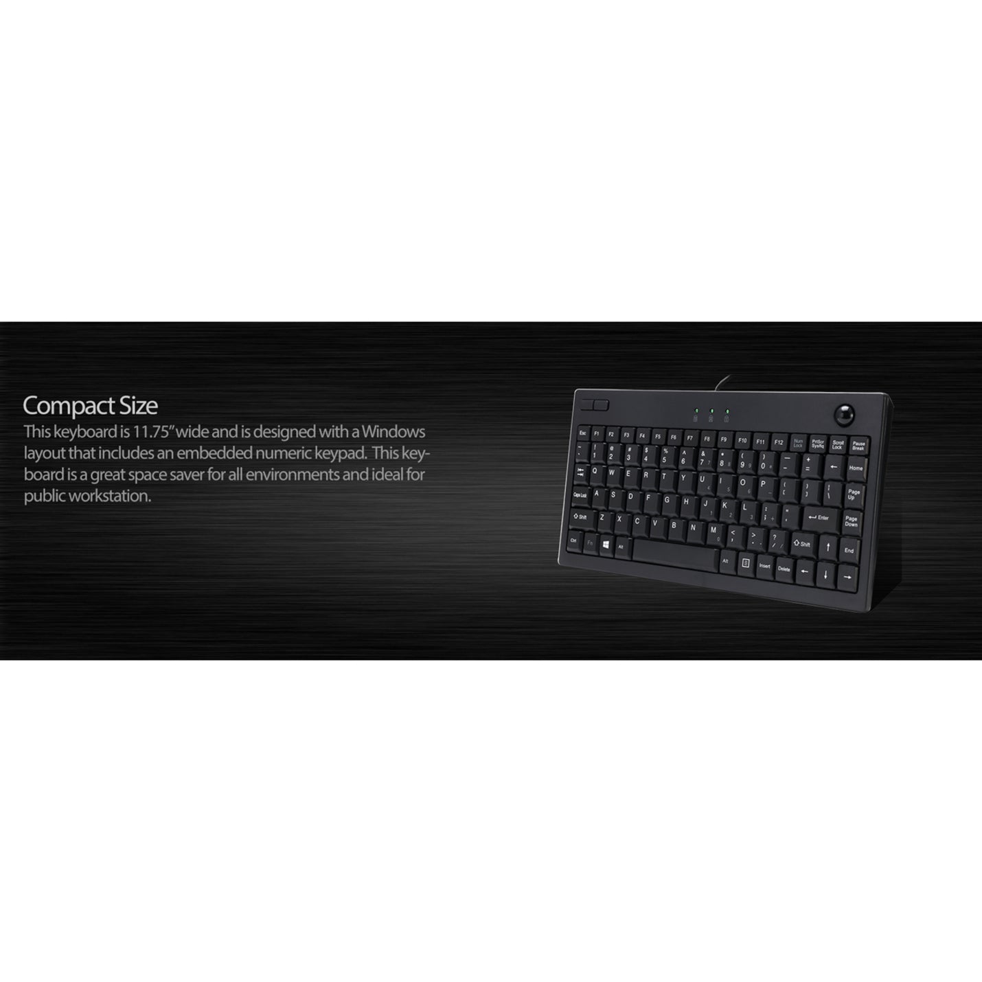Adesso AKB-310UB Mini Trackball Keyboard - USB, 87 Keys, Black