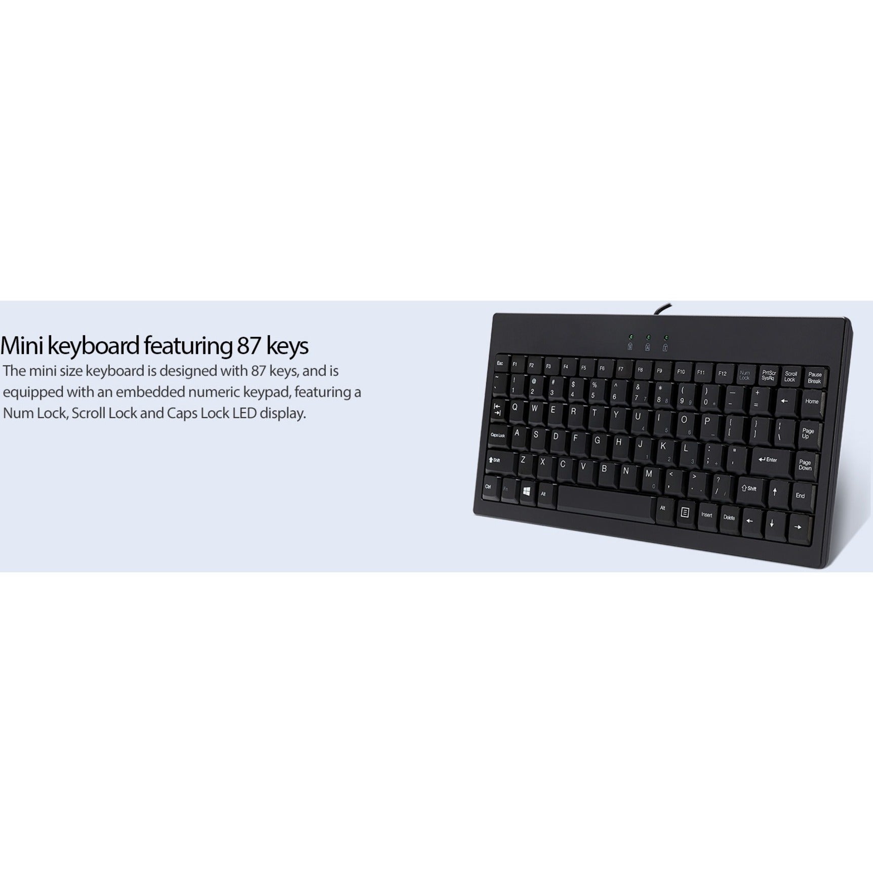 Adesso AKB-110B EasyTouch Mini Keyboard PS/2, USB - 87 Keys, Black