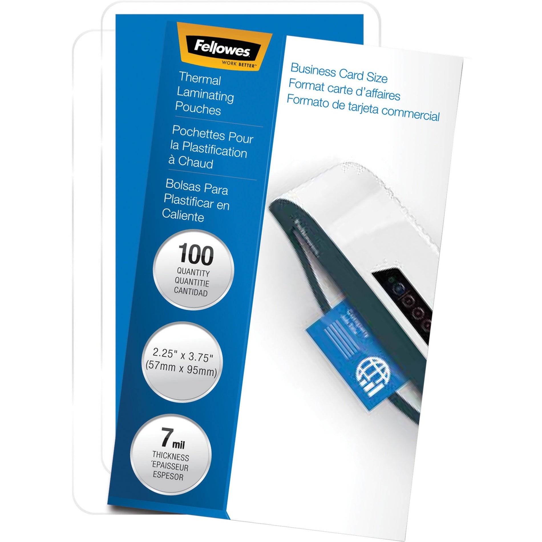 Fellowes 52059 Business Card Glossy Laminating Pouches, Durable, Clear, 7 mil Thickness, 100/Pack