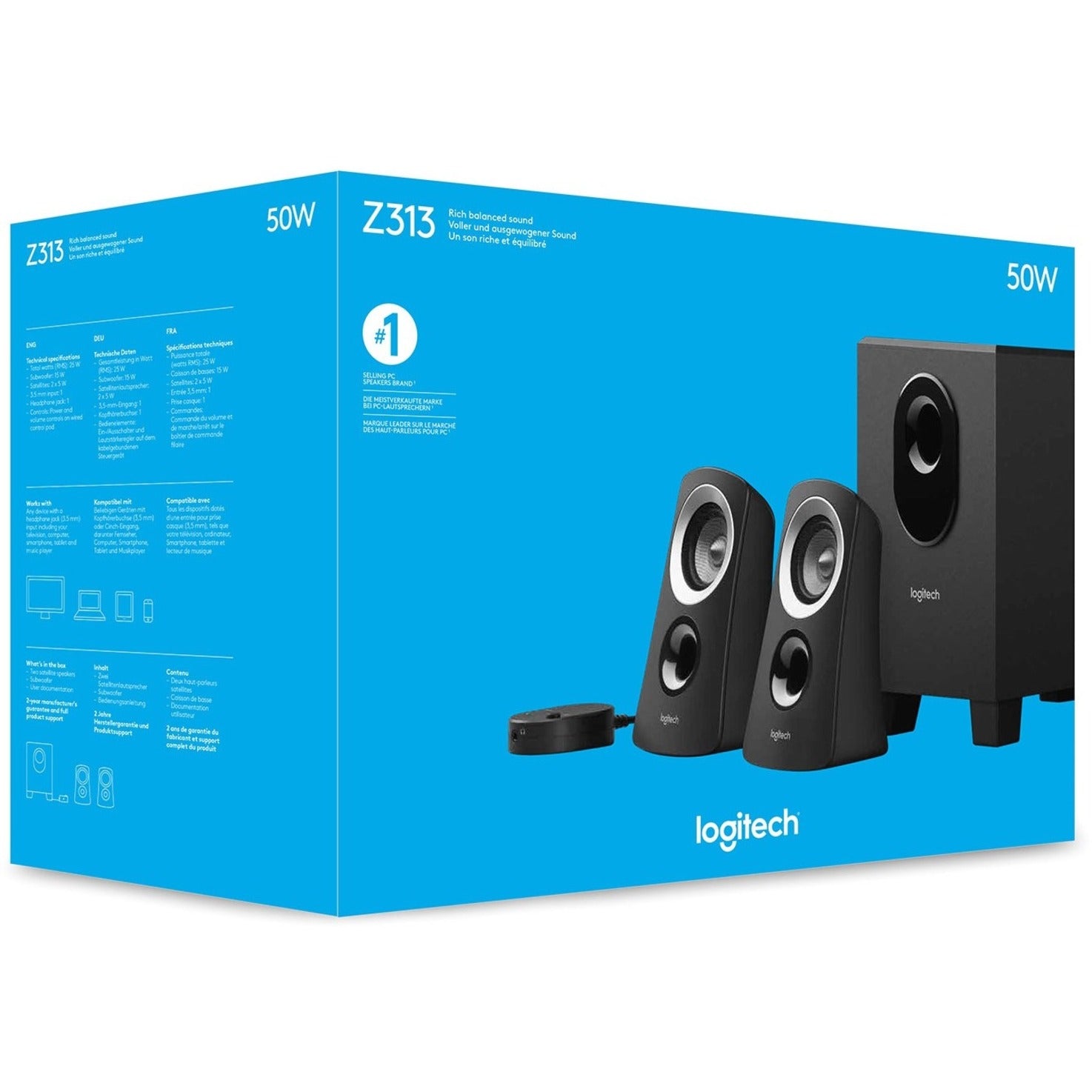 Logitech 980-000382 Z313 Speaker System, 2.1, 25W RMS, Deep Bass, Crystal Clear Clarity