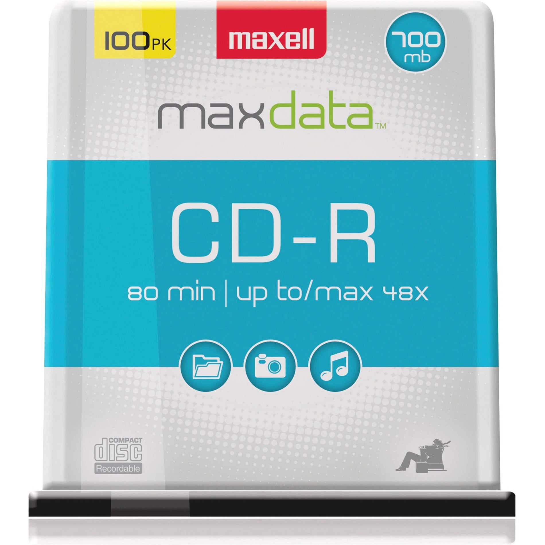 Maxell 648200 Branded Surface CD-R Discs Spindle, 80 Min/700MB, 48X, 100/PK