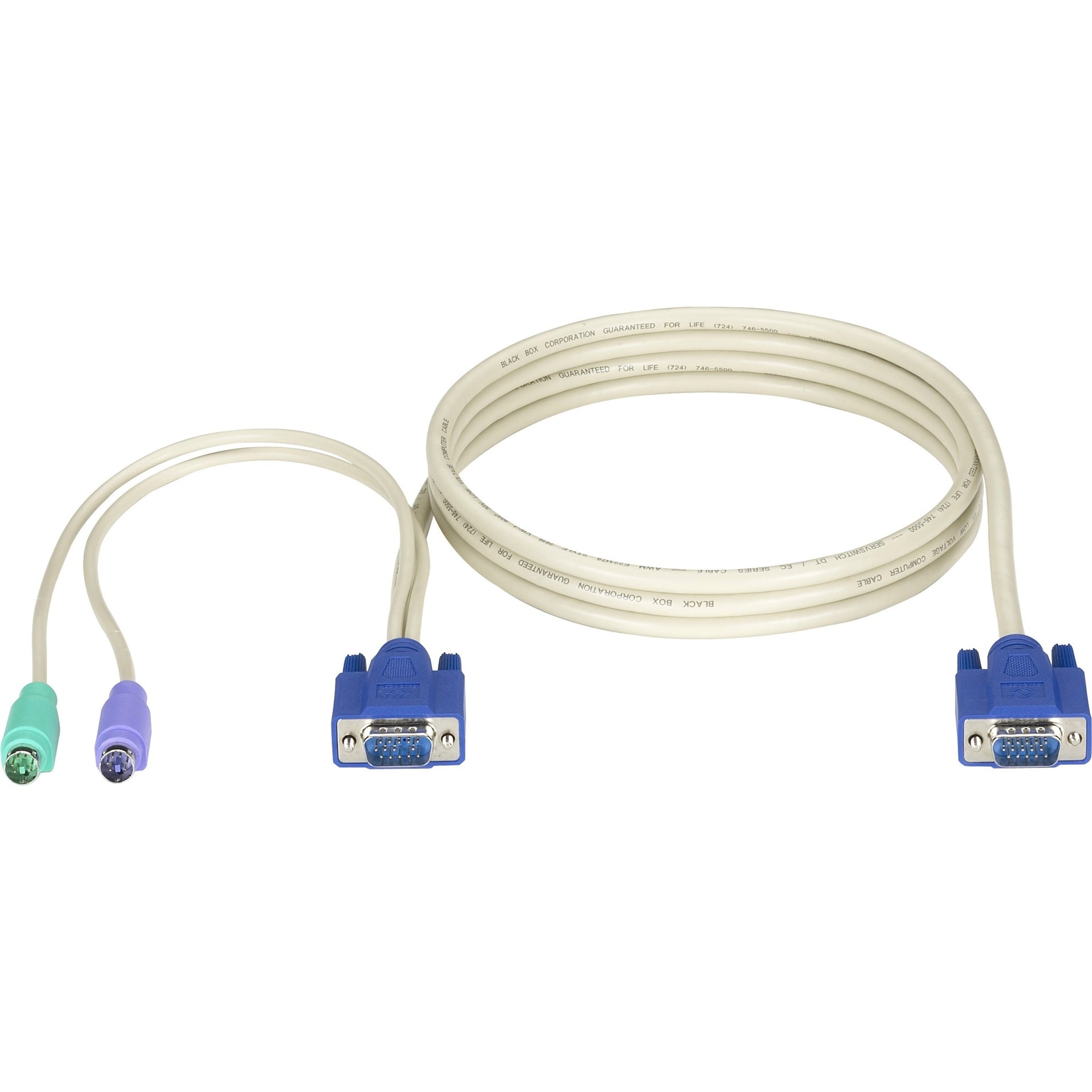 Black Box EHN70001-0006 KVM Cable, 6 ft, Copper Conductor, HD-15 Male to HD-15 Male and Mini-DIN (PS/2)