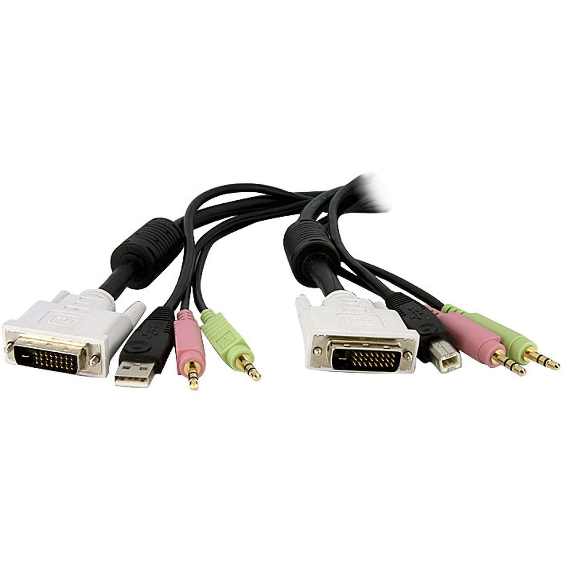 StarTech.com DVID4N1USB15 15ft 4-in-1 USB Dual Link DVI-D KVM Switch Cable with Audio & Microphone, Copper Conductor, 7.9 Gbit/s Data Transfer Rate