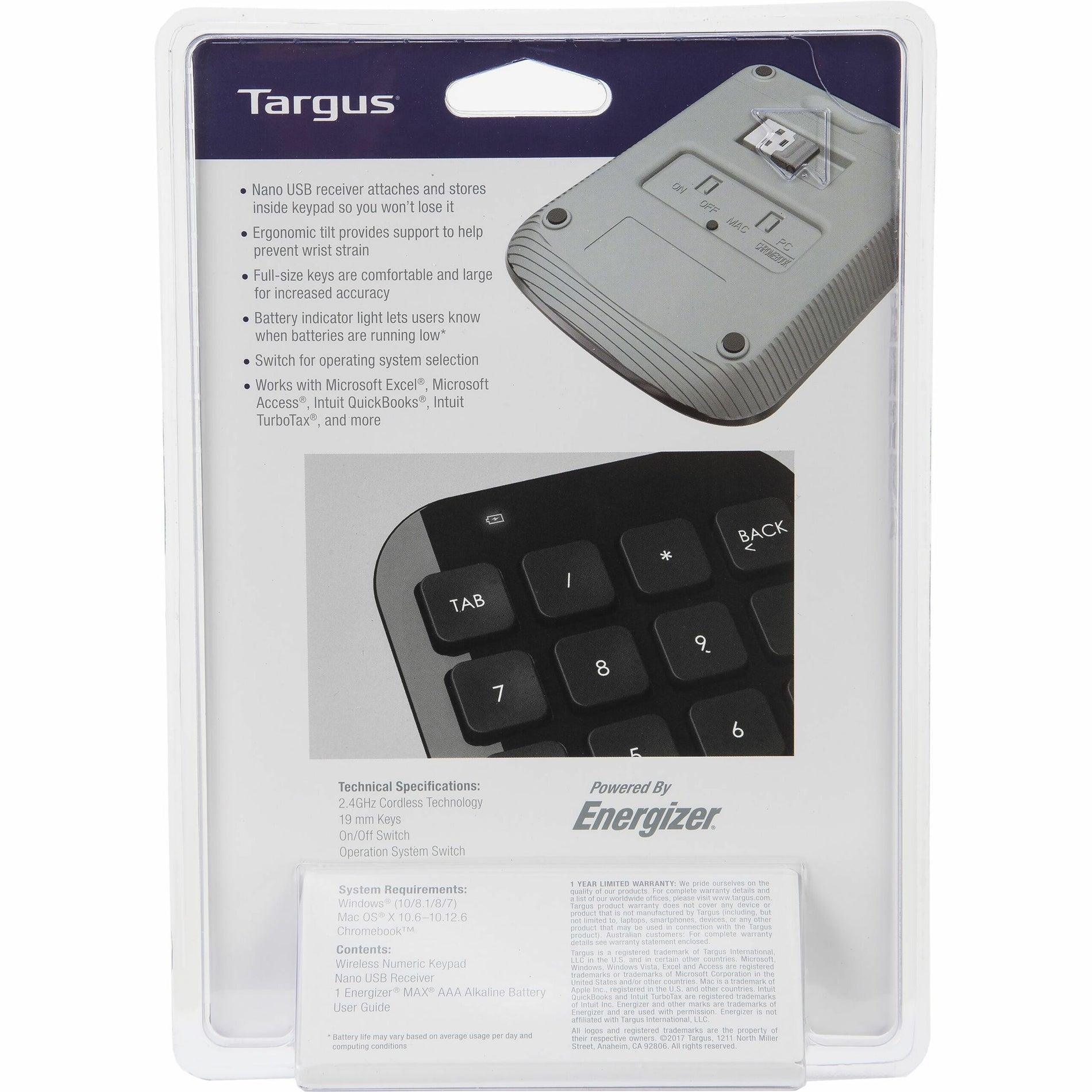 Targus AKP11US Wireless Stow & Go Numeric Keypad, Ergonomic, 33 ft Wireless Range