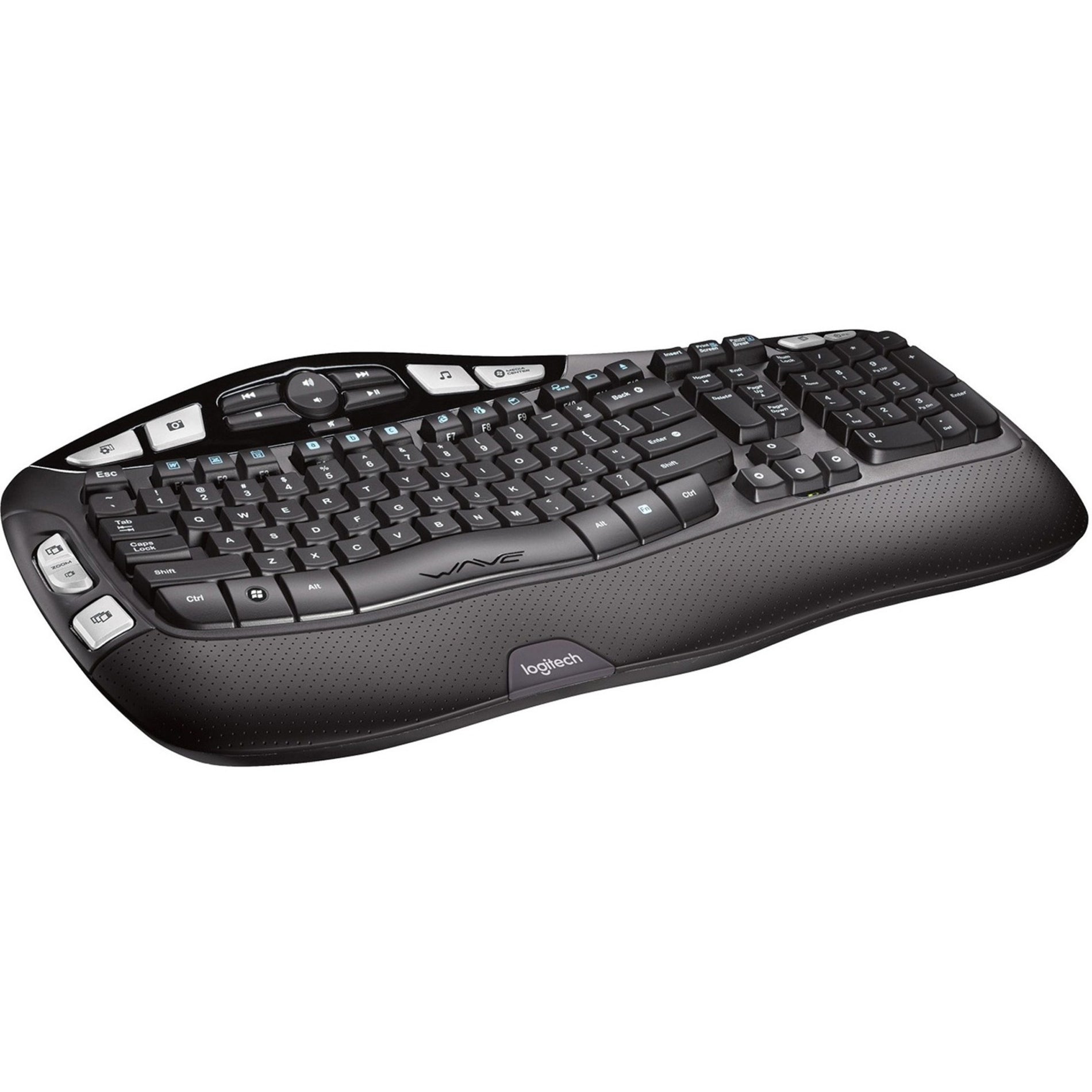 Logitech 920-001996 K350 Wireless Keyboard, Split Layout, Palm Rest, USB Receiver, Software CD, 2 x AA Batteries