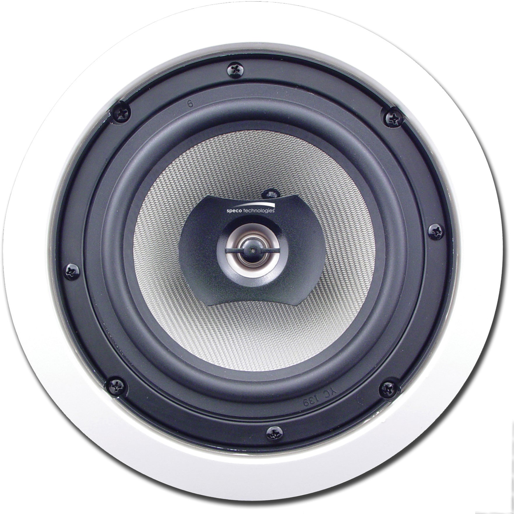 Speco SP-CBC6 Custom Builder 2-way Ceiling Mountable Speaker, Integrated C-Clamp Mounting System, 7 1/2" Mounting Diameter