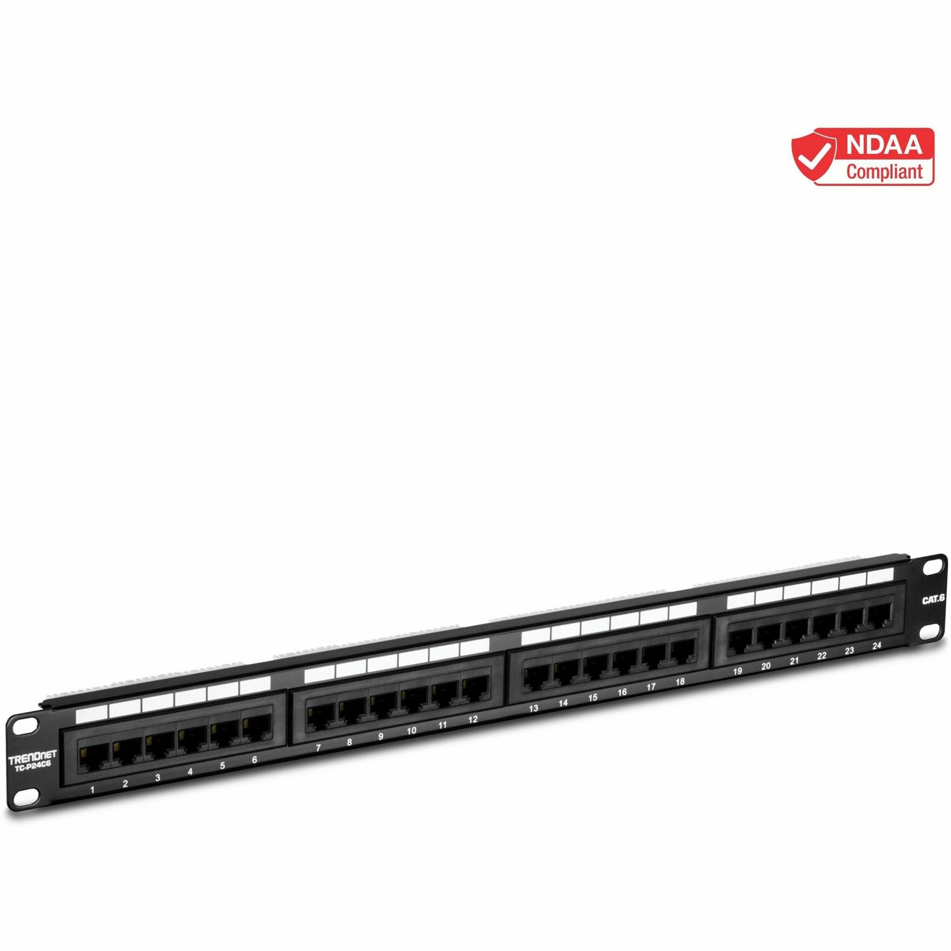 TRENDnet TC-P24C6 Cat6 24-port Unshielded Patch Panel, Color-coded Labeling, 180° Angle Type
