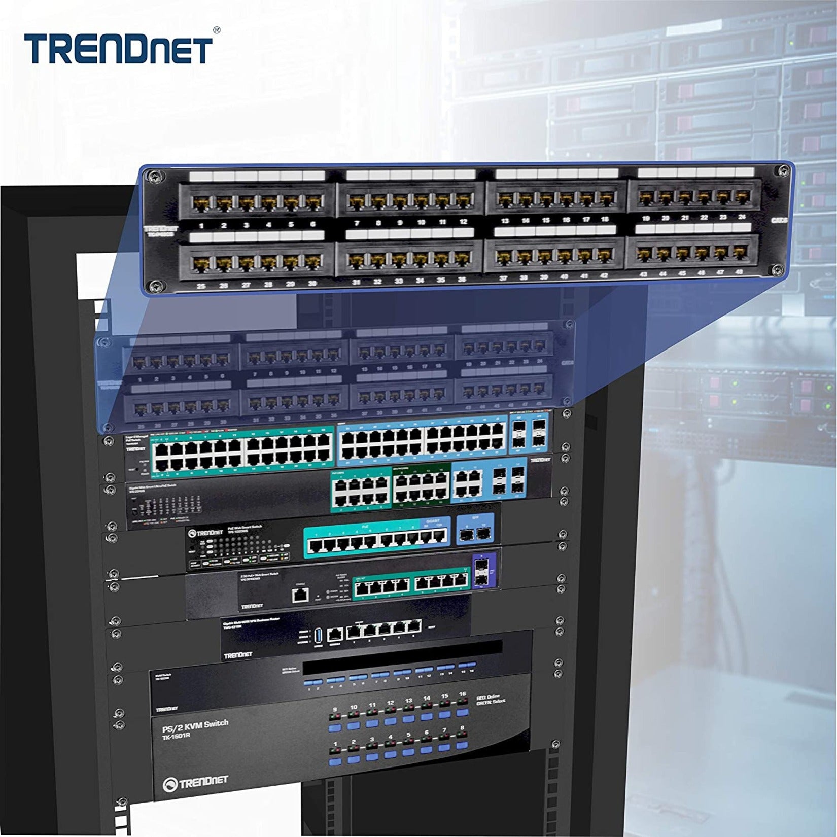 TRENDnet TC-P48C6 Cat6 48-port Unshielded Patch Panel, Wallmount Or Rackmount, Ethernet, Fast Ethernet, Gigabit Applications, Black