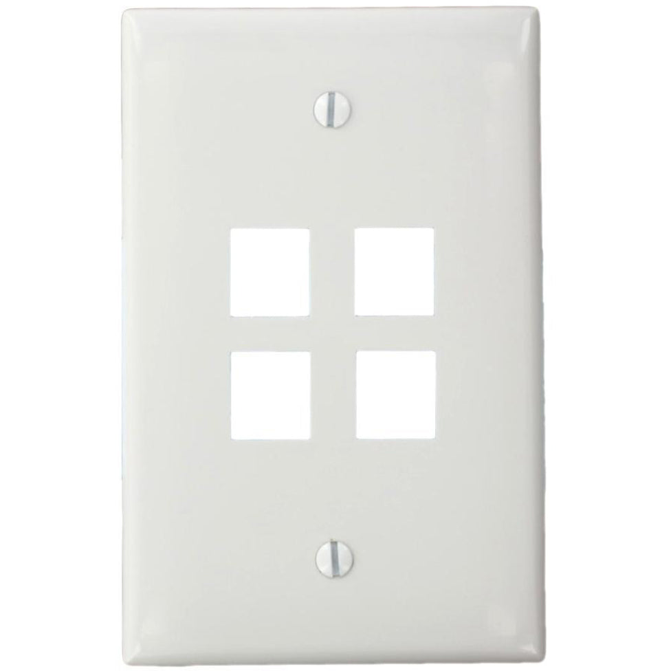 Leviton 41091-4WN QuickPort 1 Gang 4 Socket Midsize Faceplate, White