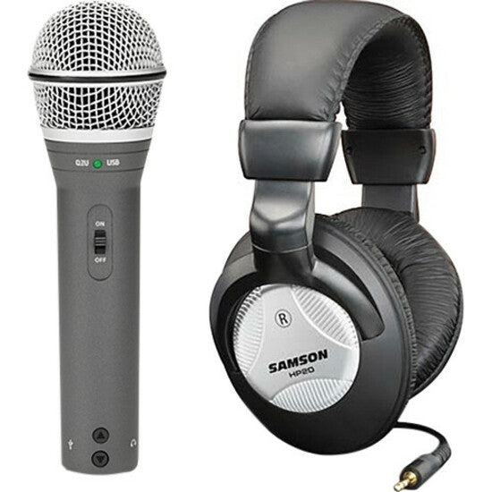 Samson SAQ2U Q2U Recording and Podcasting Pack, Rugged Wired Dynamic Microphone - Gray