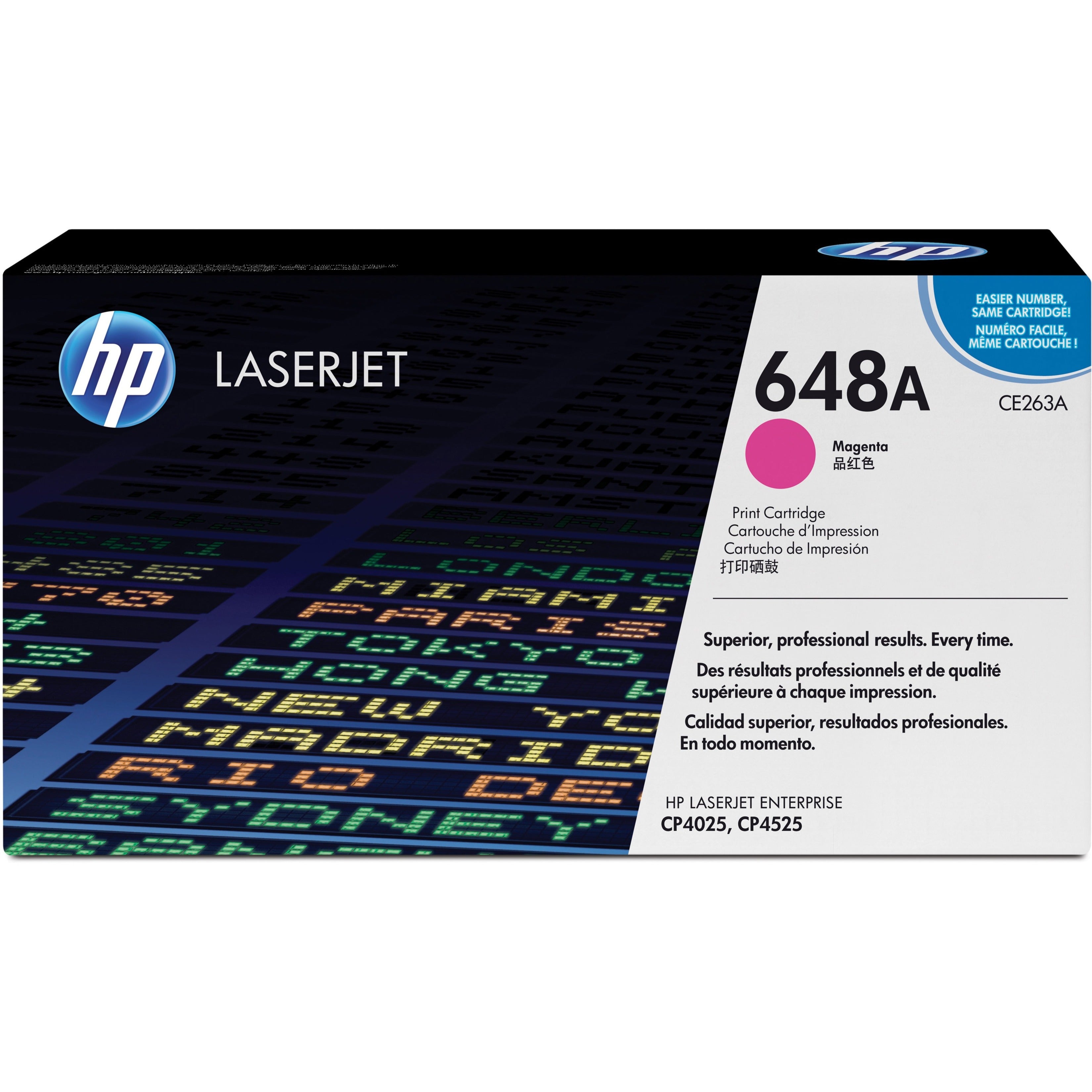 HP CE263A 648A Magenta Toner Cartridge, 11000 Page Yield