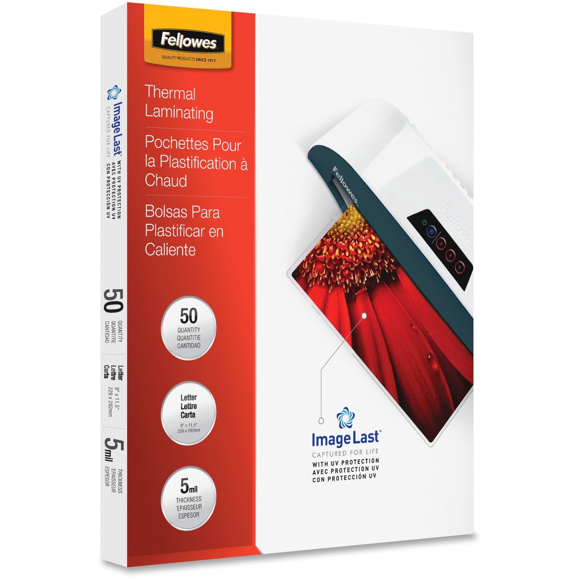 Fellowes 5204002 ImageLast Jam-Free Thermal Laminating Pouches, Durable, UV Resistant, 5 mil, Letter Size, Clear