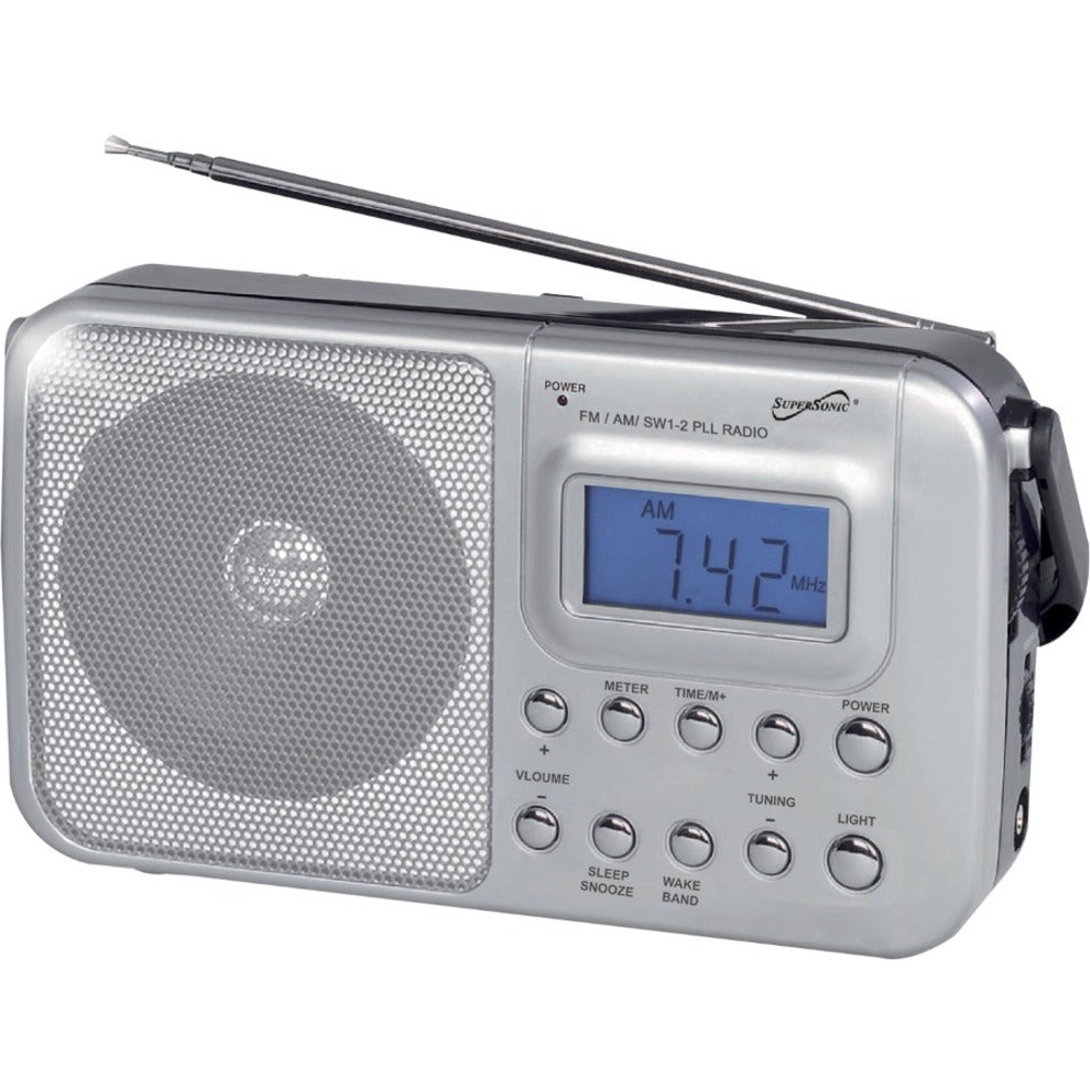 Supersonic SC-1091 4 Band AM/FM/SW1-2 PLL Radio, Portable Digital Alarm Clock Shortwave Radio
