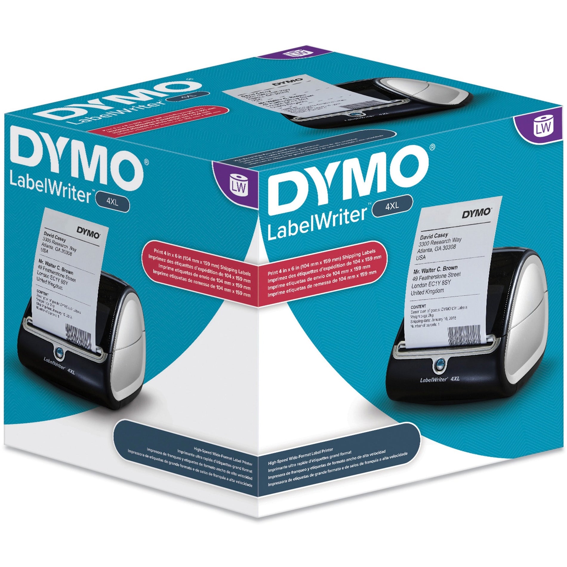 Dymo 1755120 LabelWriter 4XL 4-Inch Printer, Prints 3/8"-4" Wide, 53 Labels P/M, BK/Silver