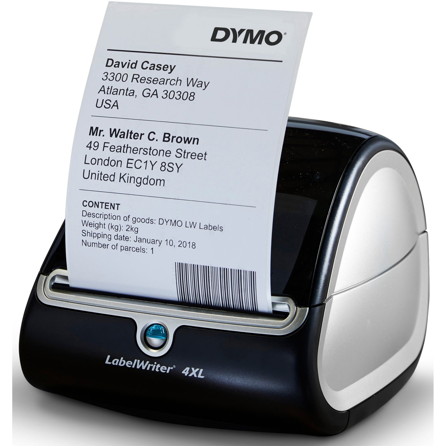 Dymo 1755120 LabelWriter 4XL 4-Inch Printer, Prints 3/8"-4" Wide, 53 Labels P/M, BK/Silver