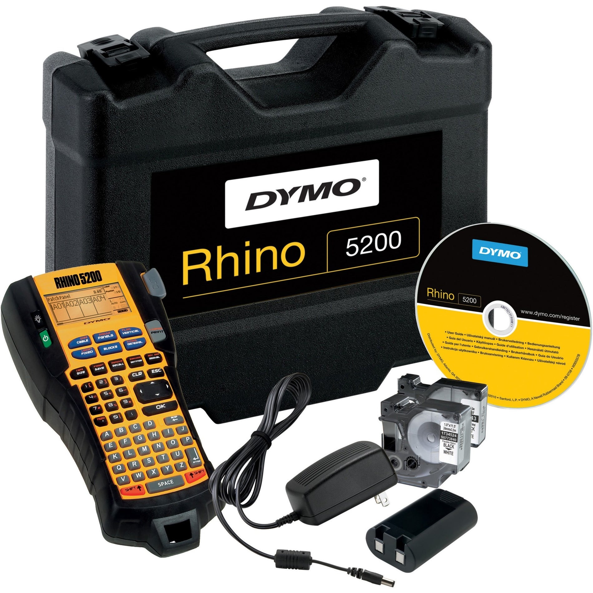 Dymo 1756589 Rhino 5200 Labelmaker Kit, Black and Yellow, Industrial Label Printer