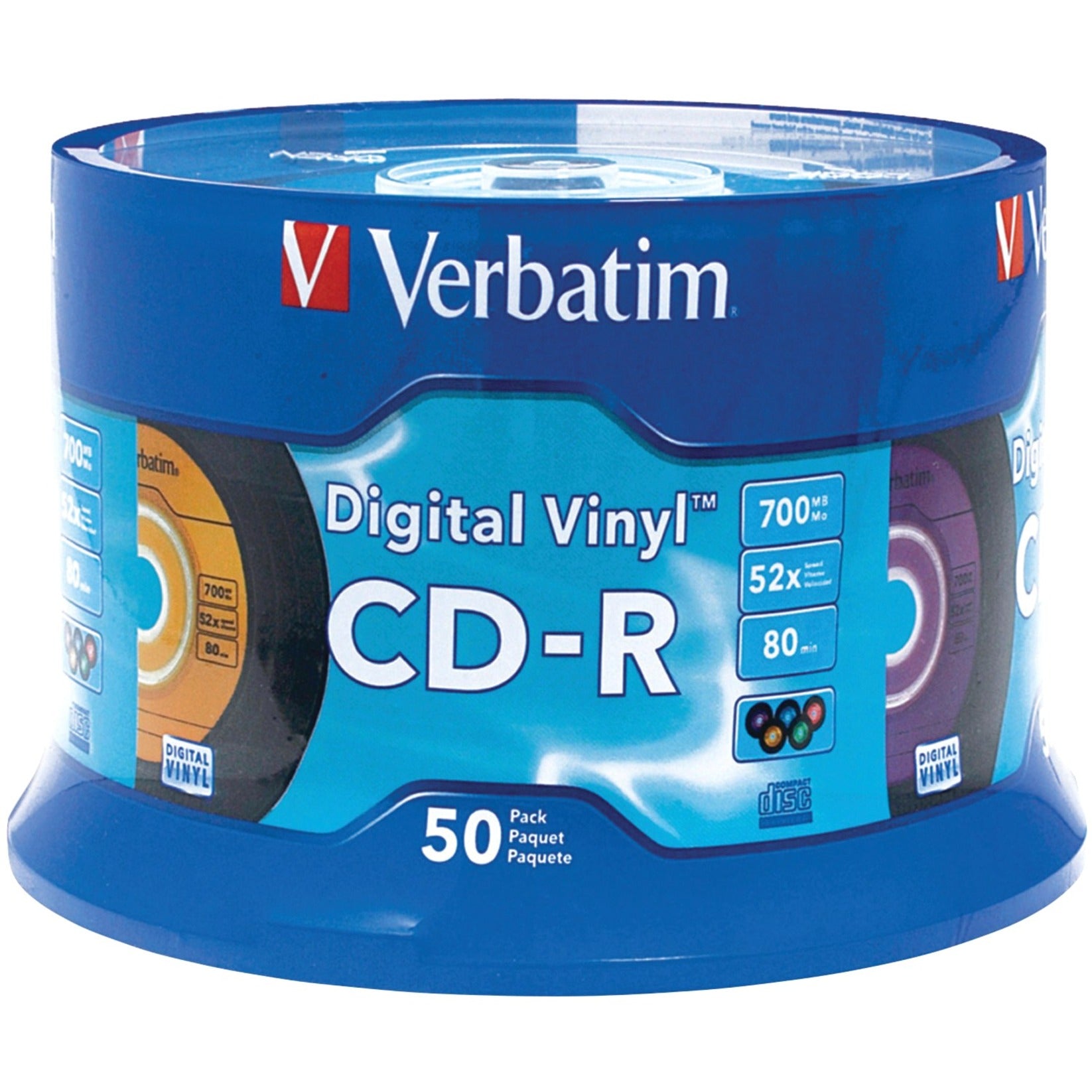 Verbatim 94587 Digital Vinyl CD-R 80MIN 700MB 52x 50pk Spindle, Long-lasting Data Protection