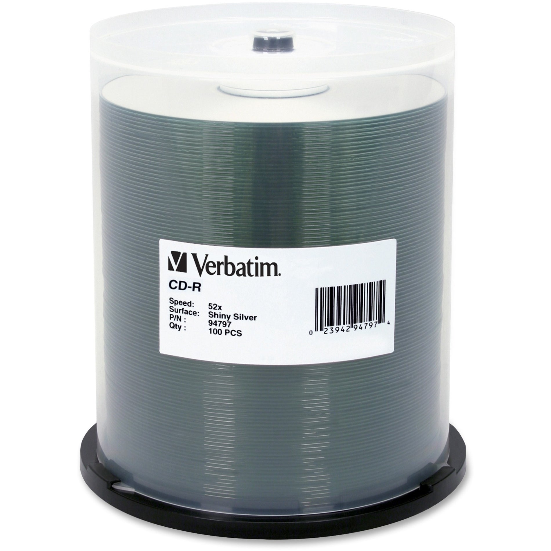 Verbatim 94797 CD-R 700MB 52X DataLifePlus Shiny Silver Silk Screen Printable - 100pk Spindle