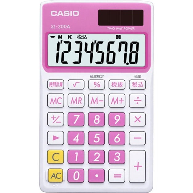 Casio SL-300VC-PK SL-300VC Portable Calculator, 8-Digit Display, Battery/Solar Powered, Sweet Pink