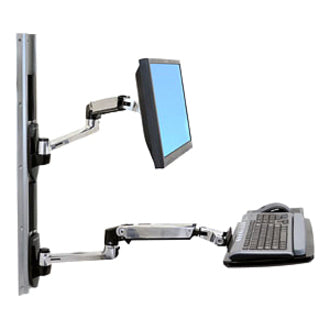 Ergotron 45-247-026 LX Wall Mount System, Aluminum, 360° Pan, 13" Lift, Extends LCD up to 25", Keyboard tray extends up to 35"