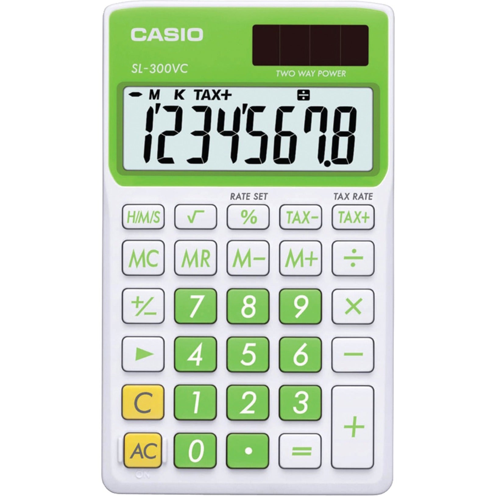 Casio SL300VCGNSIH Solar Wallet Calculator with 8-Digit Display, Green - Compact and Solar-Powered Simple Calculator